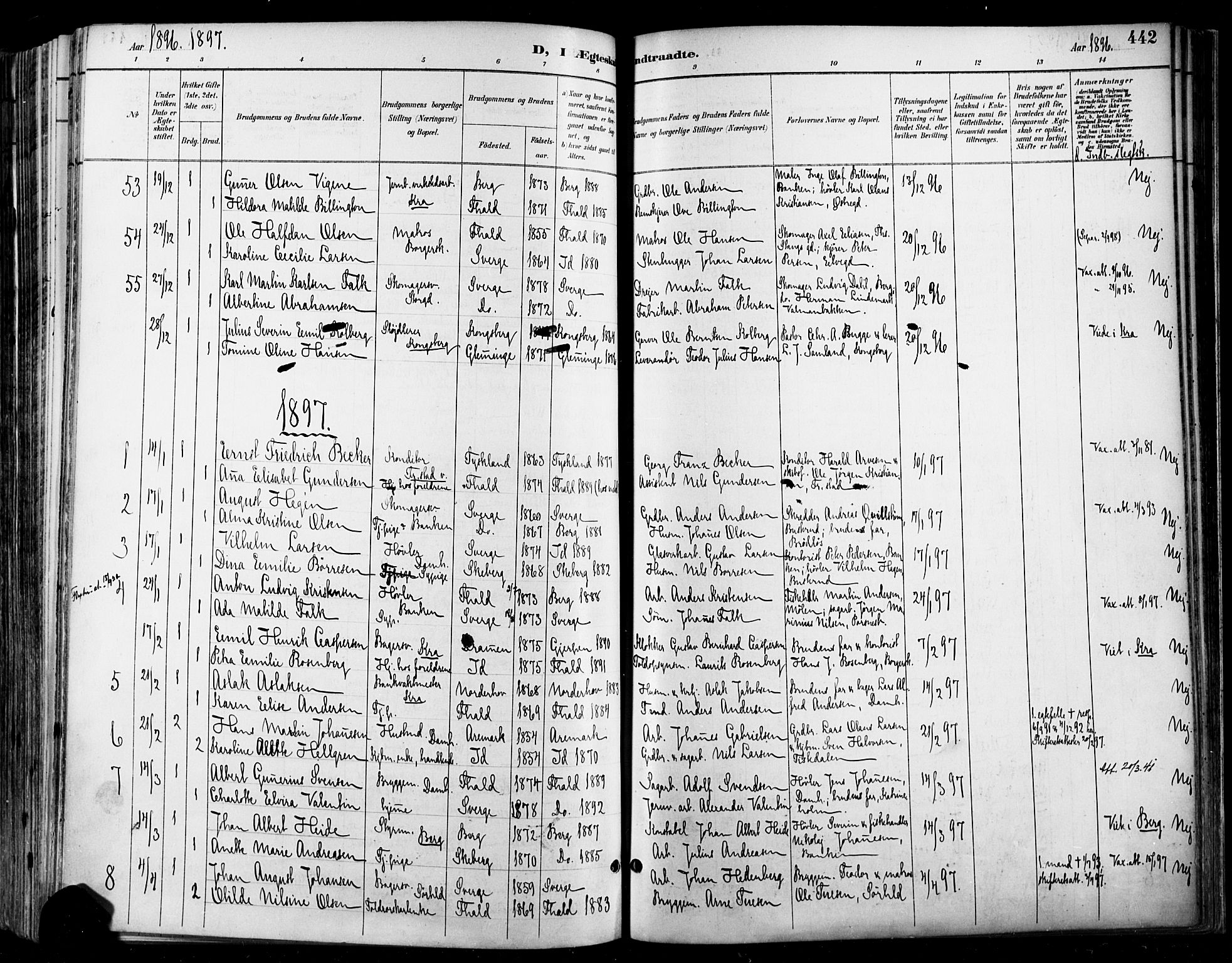 Halden prestekontor Kirkebøker, SAO/A-10909/F/Fa/L0013: Ministerialbok nr. I 13, 1890-1906, s. 442