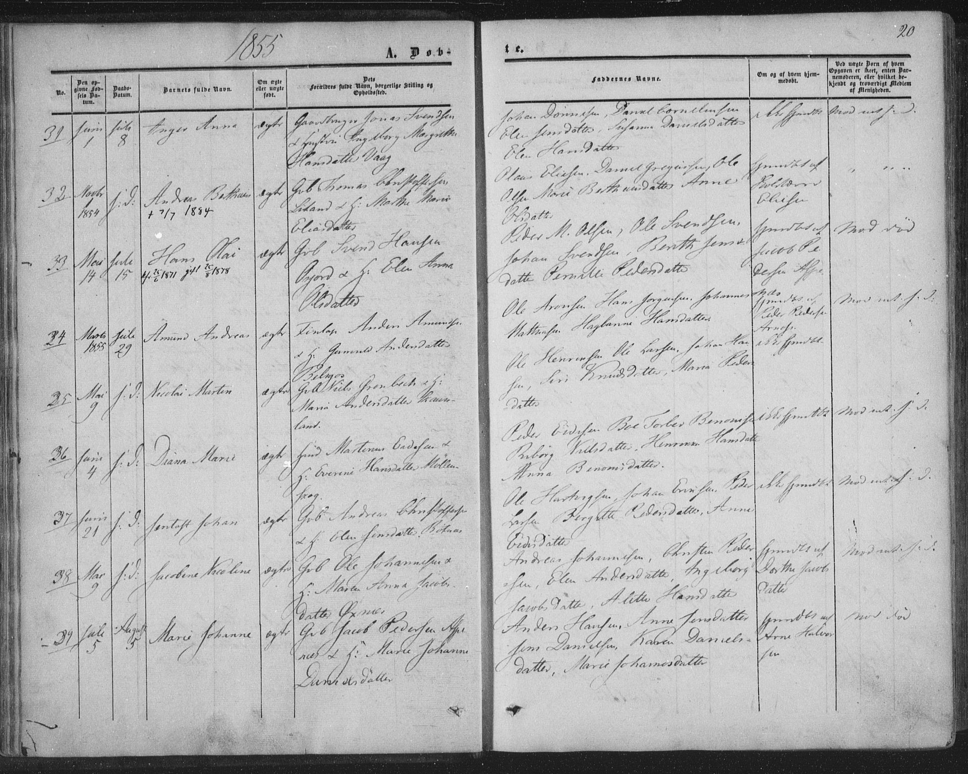 Ministerialprotokoller, klokkerbøker og fødselsregistre - Nordland, AV/SAT-A-1459/855/L0800: Ministerialbok nr. 855A08, 1852-1864, s. 20