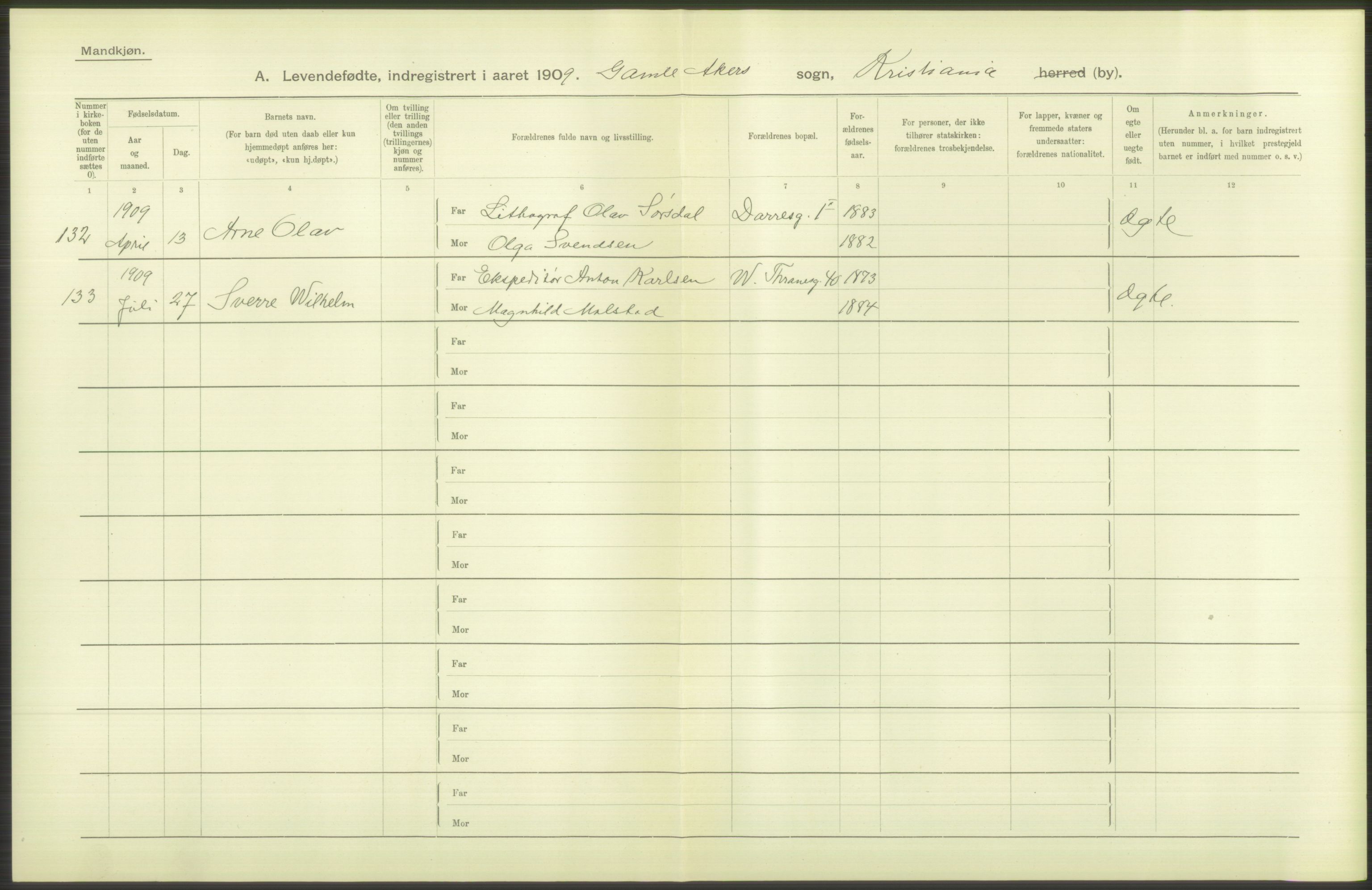 Statistisk sentralbyrå, Sosiodemografiske emner, Befolkning, RA/S-2228/D/Df/Dfa/Dfag/L0007: Kristiania: Levendefødte menn og kvinner., 1909, s. 364