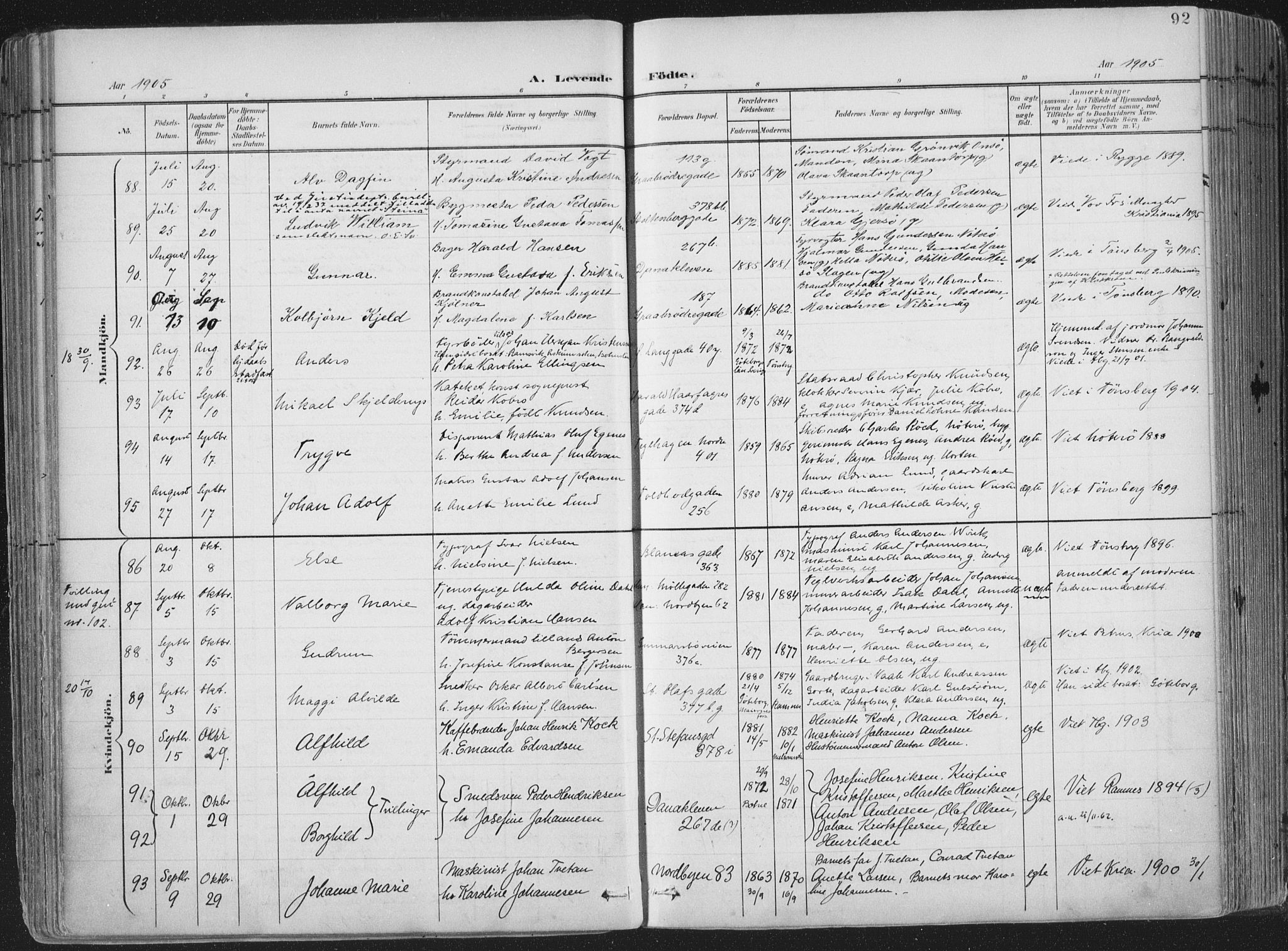 Tønsberg kirkebøker, AV/SAKO-A-330/F/Fa/L0014: Ministerialbok nr. I 14, 1900-1913, s. 92