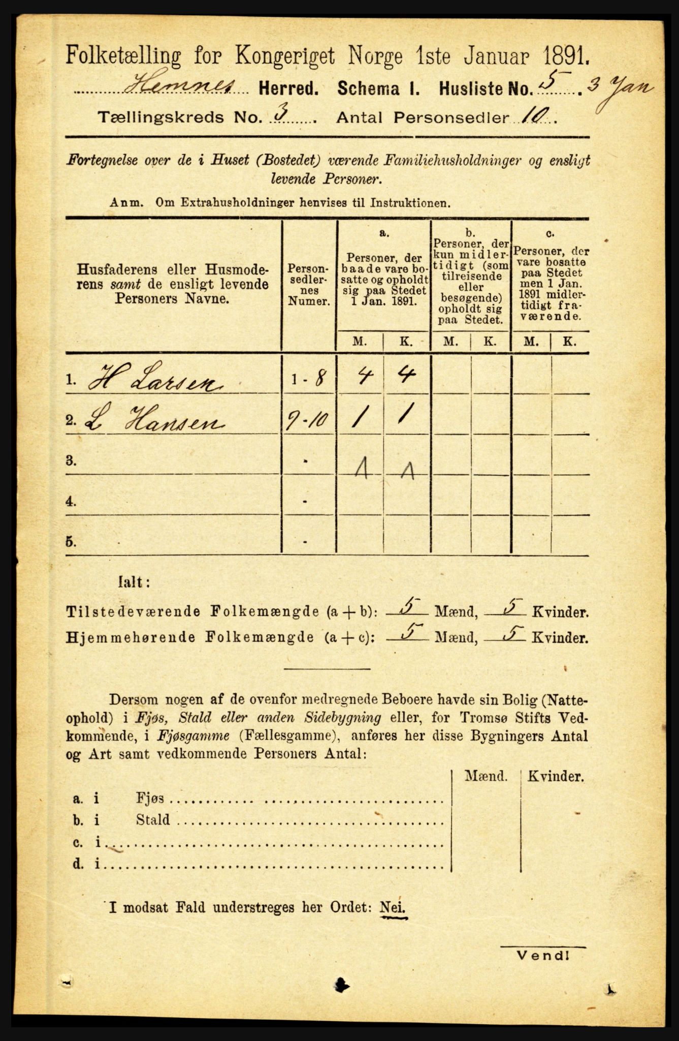 RA, Folketelling 1891 for 1832 Hemnes herred, 1891, s. 1887