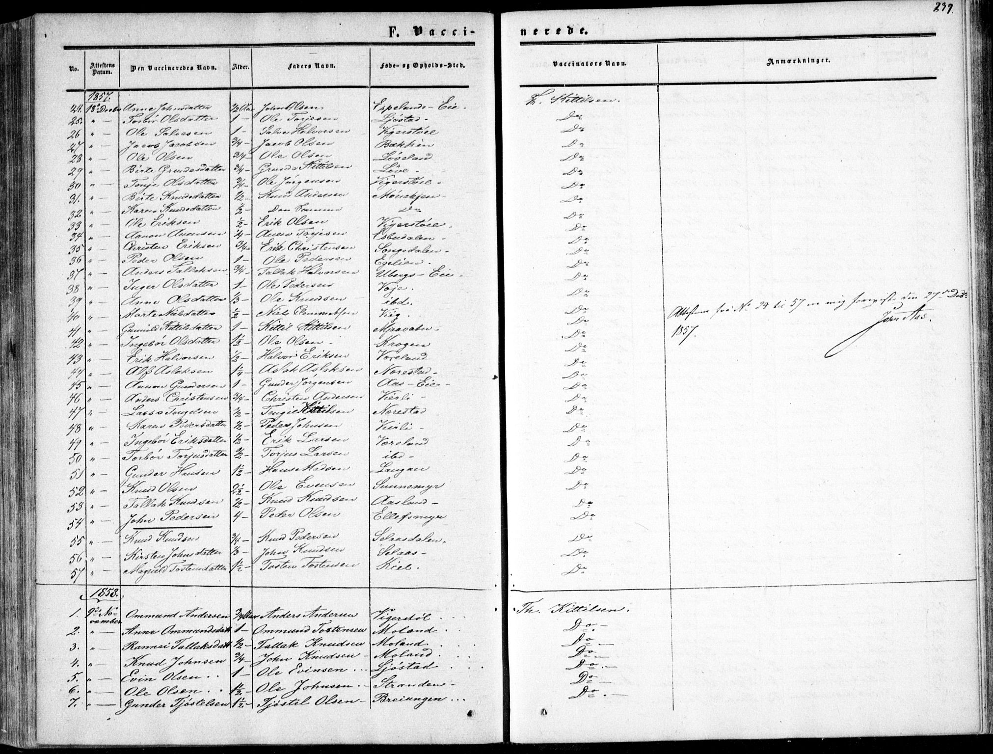 Gjerstad sokneprestkontor, SAK/1111-0014/F/Fa/Fab/L0003: Ministerialbok nr. A 3, 1853-1878, s. 239