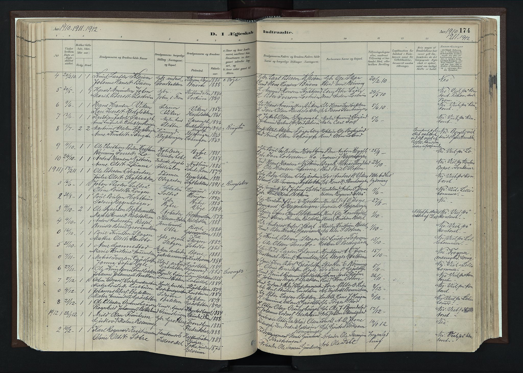 Nord-Fron prestekontor, AV/SAH-PREST-080/H/Ha/Haa/L0004: Ministerialbok nr. 4, 1884-1914, s. 174