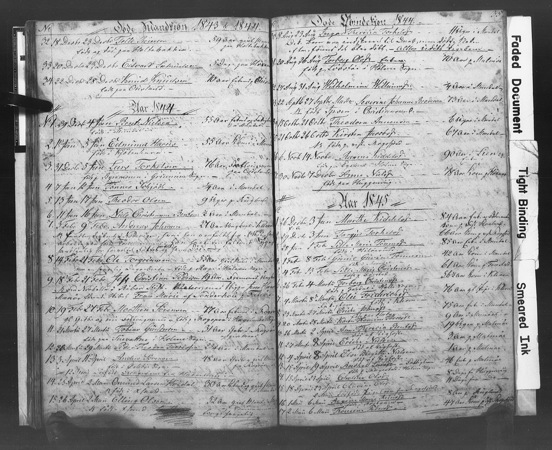 Mandal sokneprestkontor, AV/SAK-1111-0030/F/Fb/Fba/L0005: Klokkerbok nr. B 1E, 1842-1845, s. 35