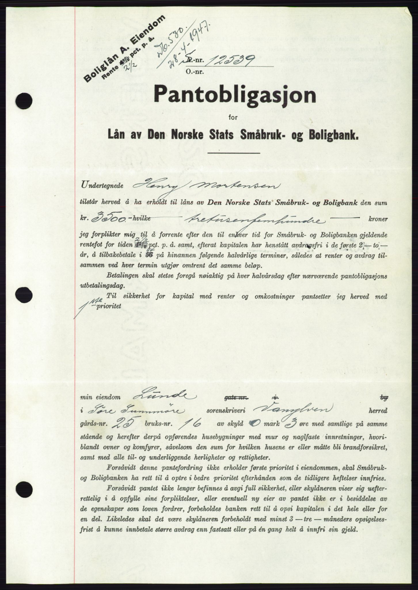 Søre Sunnmøre sorenskriveri, AV/SAT-A-4122/1/2/2C/L0114: Pantebok nr. 1-2B, 1943-1947, Dagboknr: 530/1947