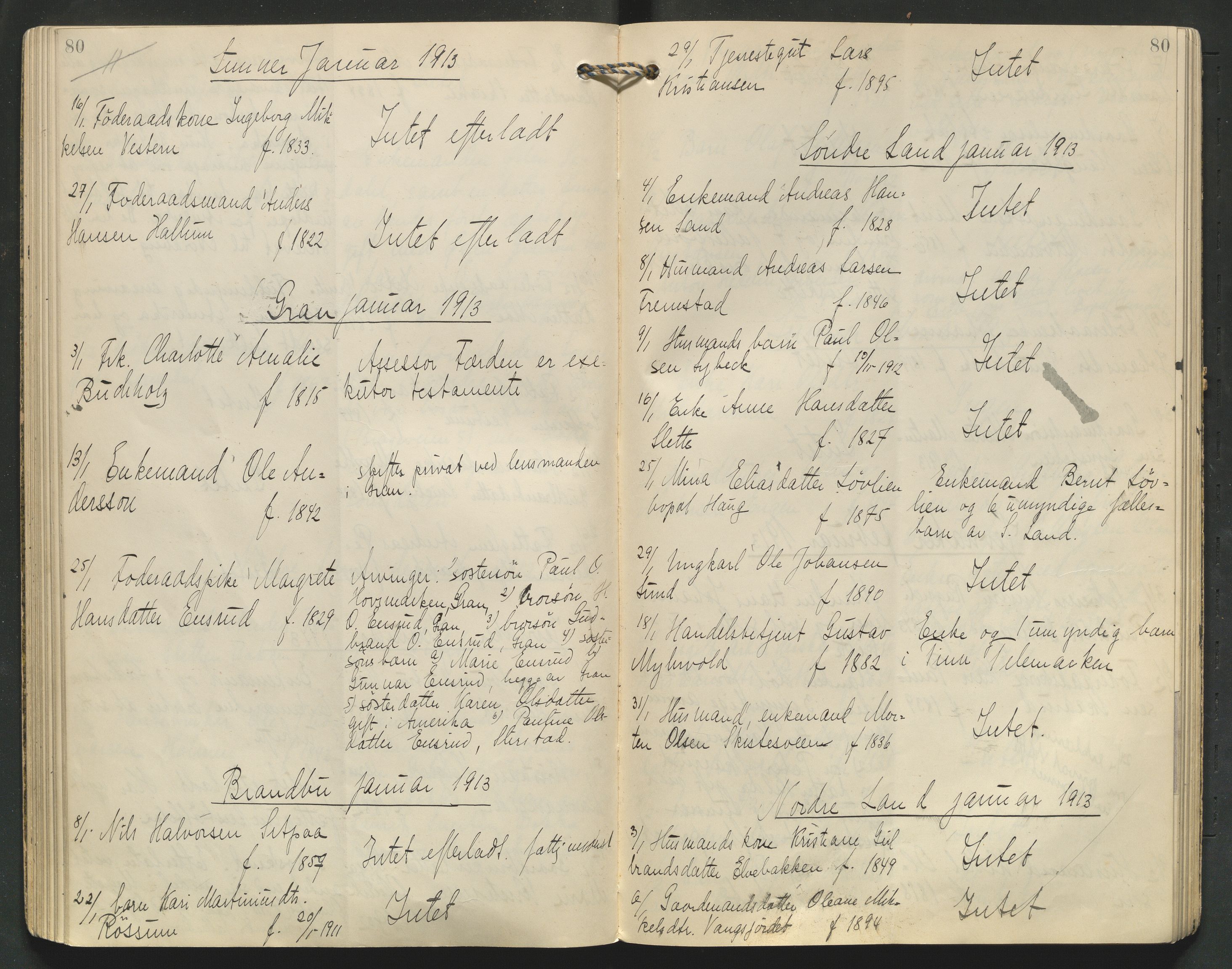 Hadeland og Land tingrett, AV/SAH-TING-010/J/Jg/L0008: Dødsfallsprotokoll, 1907-1915, s. 80