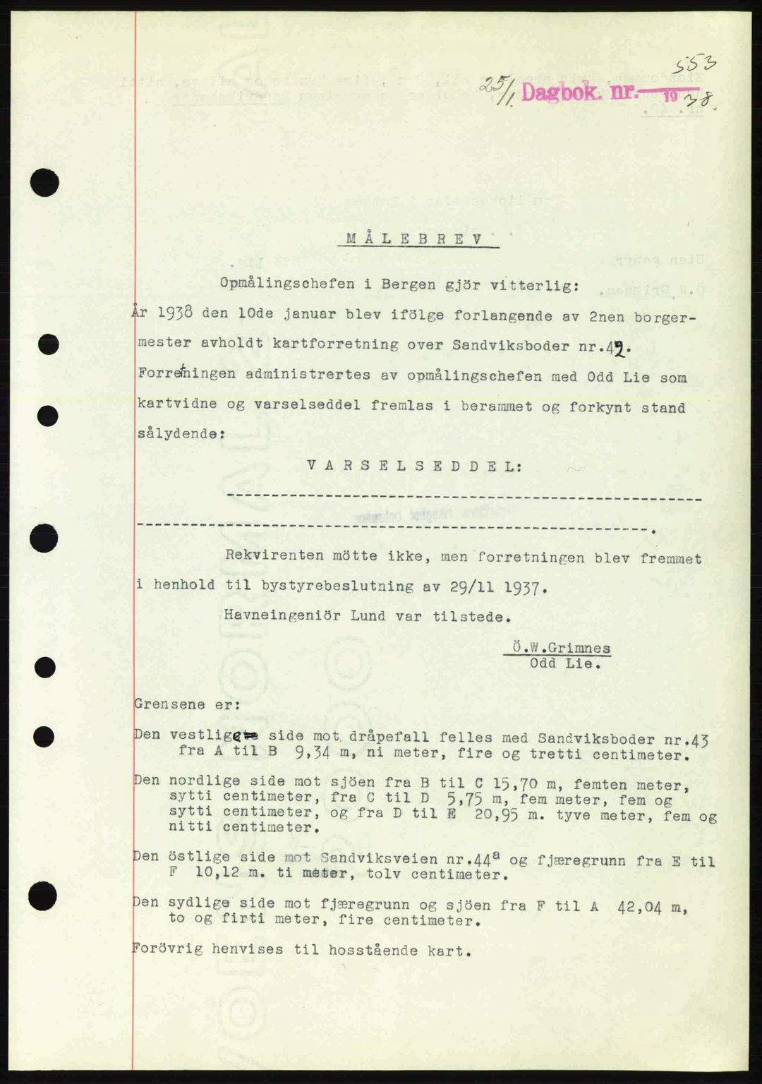 Byfogd og Byskriver i Bergen, SAB/A-3401/03/03Bc/L0006: Pantebok nr. A5, 1937-1938, Dagboknr: 553/1938