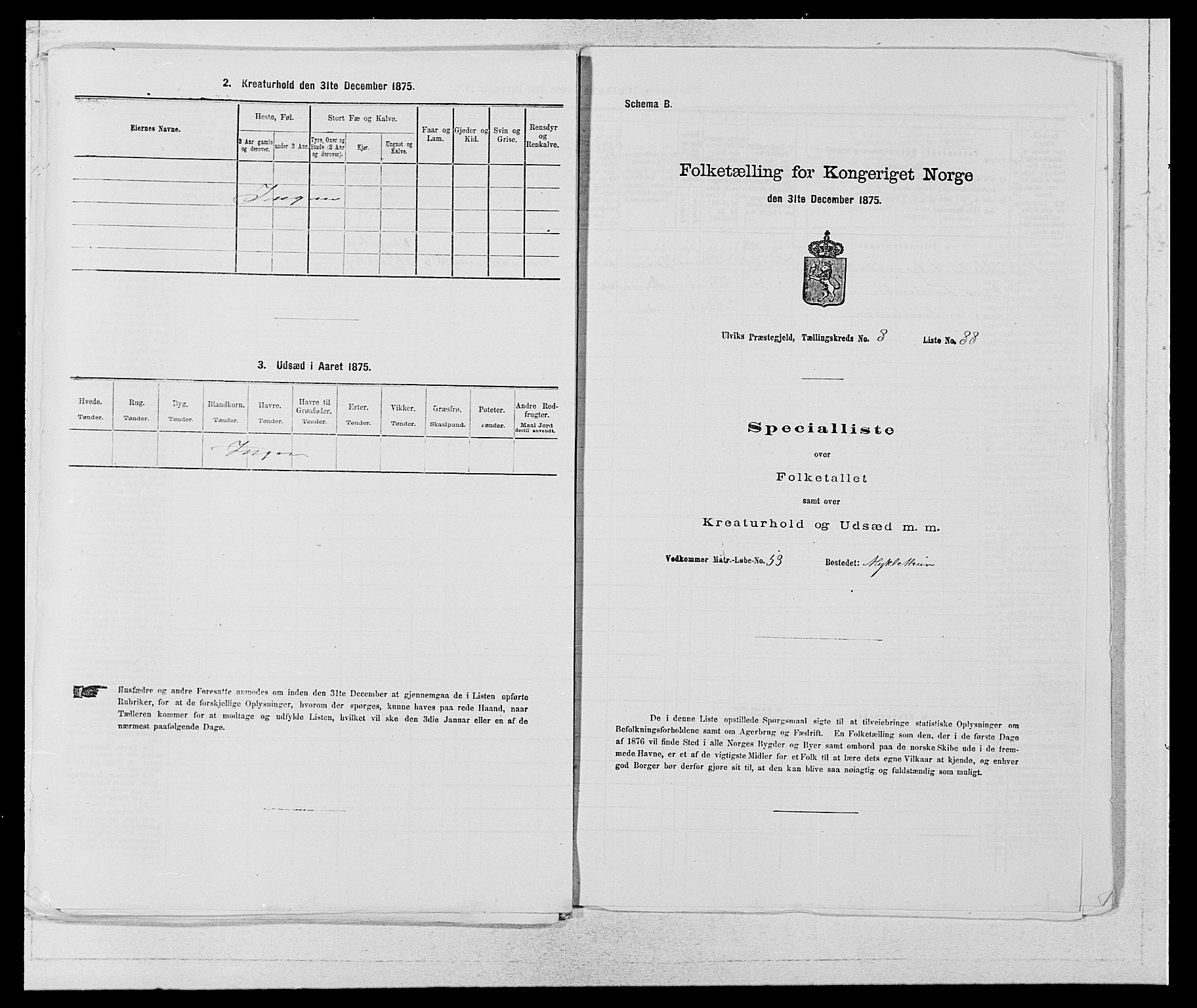 SAB, Folketelling 1875 for 1233P Ulvik prestegjeld, 1875, s. 1451