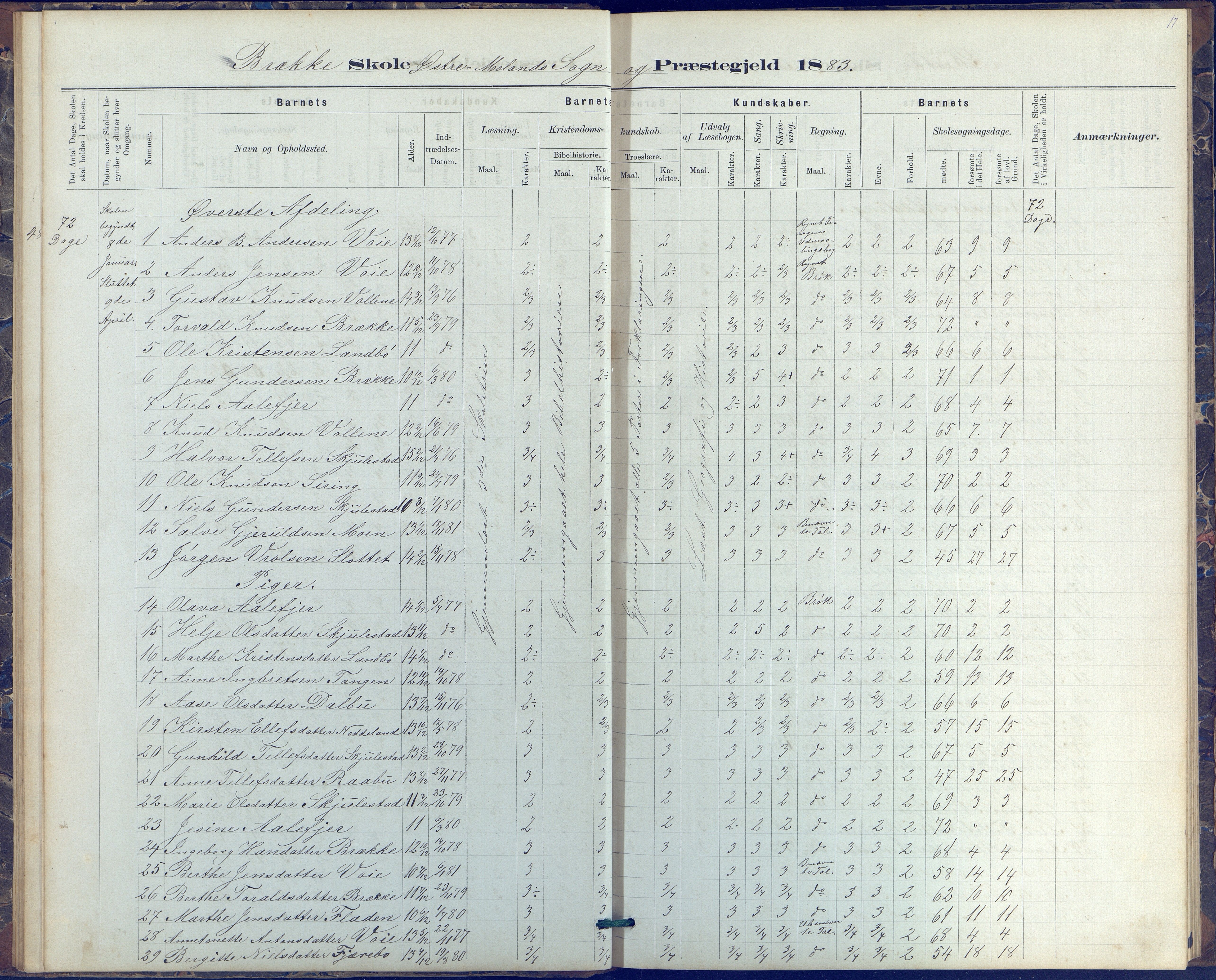 Austre Moland kommune, AAKS/KA0918-PK/09/09b/L0003: Skoleprotokoll, 1879-1891, s. 17