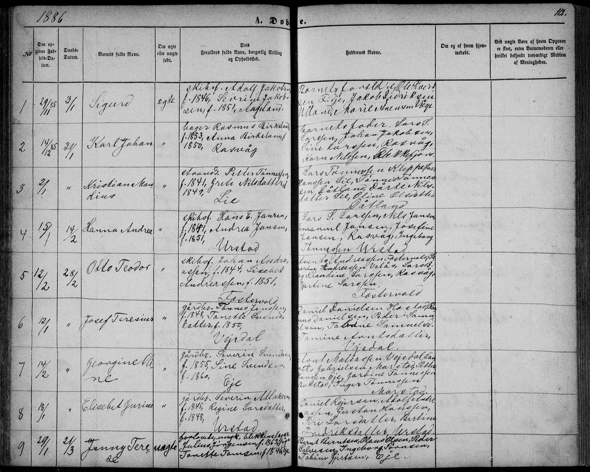 Flekkefjord sokneprestkontor, AV/SAK-1111-0012/F/Fb/Fbb/L0003: Klokkerbok nr. B 3, 1867-1889, s. 112