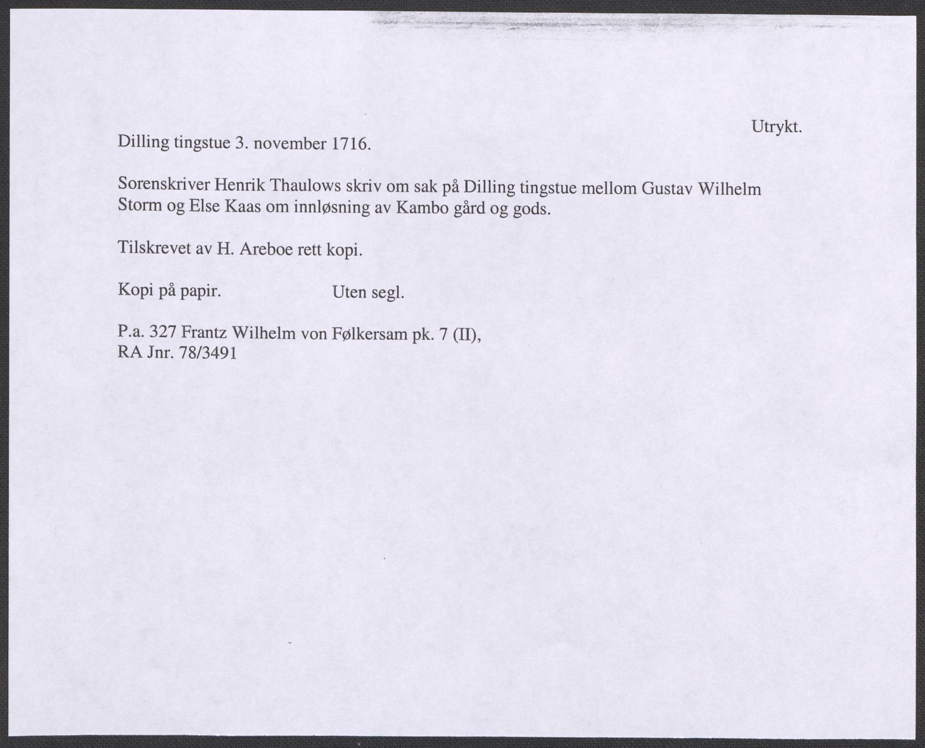 Riksarkivets diplomsamling, RA/EA-5965/F12/L0005: Pk. 7 (II), 1613-1721, s. 90