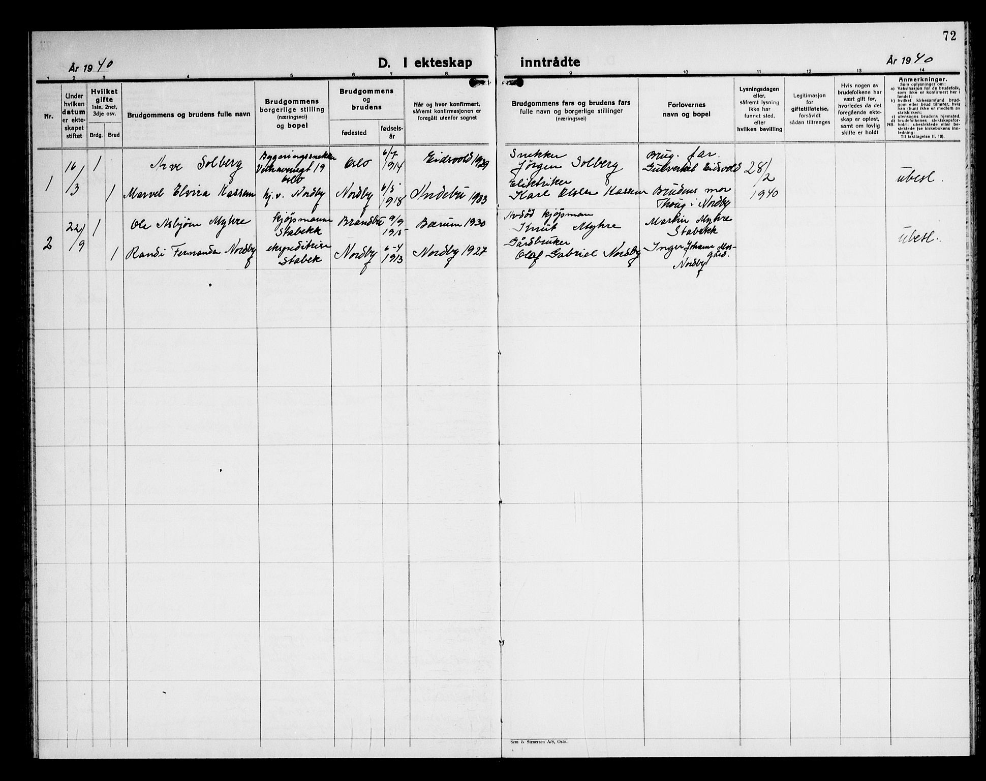Ås prestekontor Kirkebøker, AV/SAO-A-10894/G/Gb/L0003: Klokkerbok nr. II 3, 1937-1947, s. 72