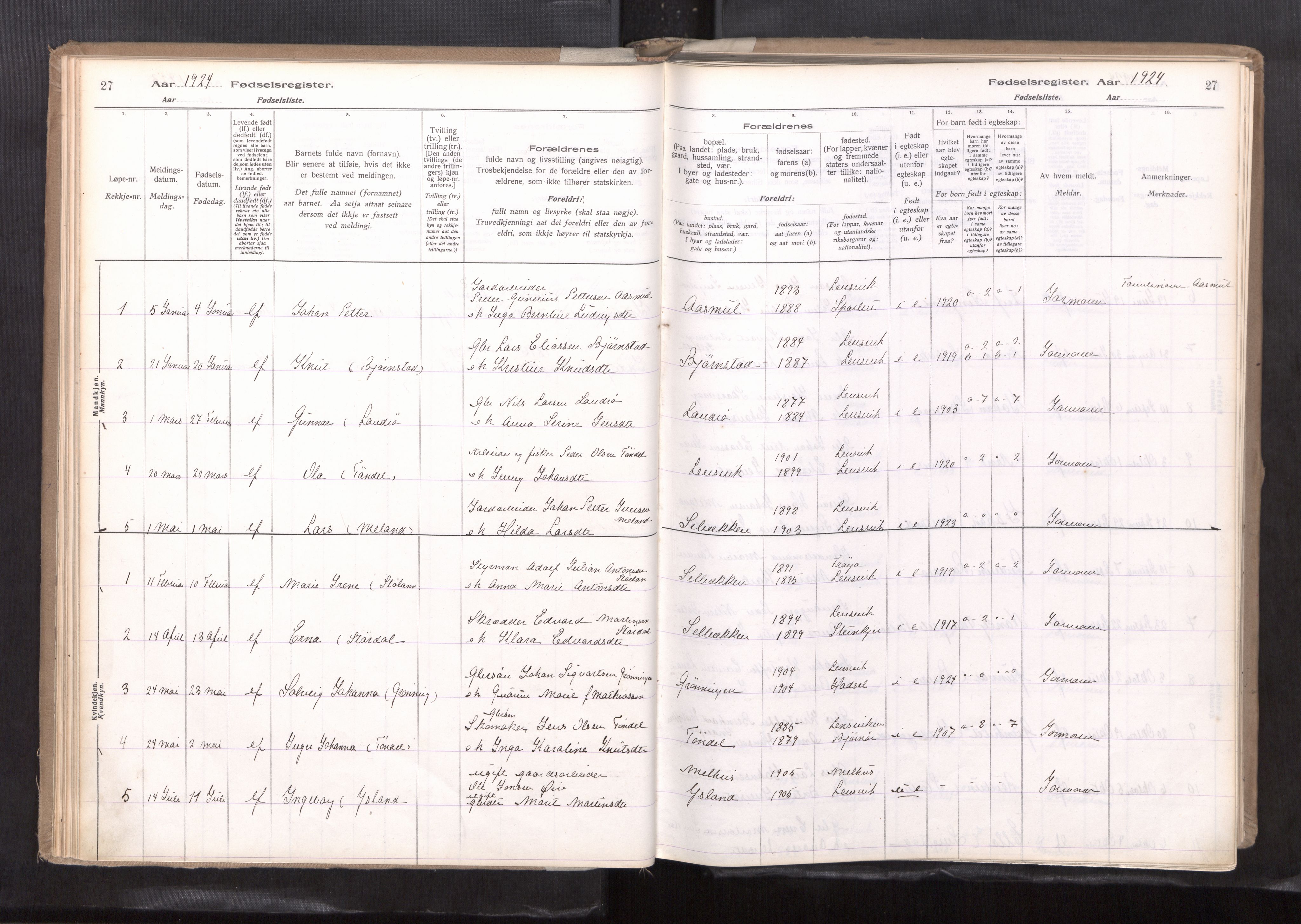 Ministerialprotokoller, klokkerbøker og fødselsregistre - Sør-Trøndelag, AV/SAT-A-1456/663/L0765: Fødselsregister nr. 663---, 1916-1984, s. 27
