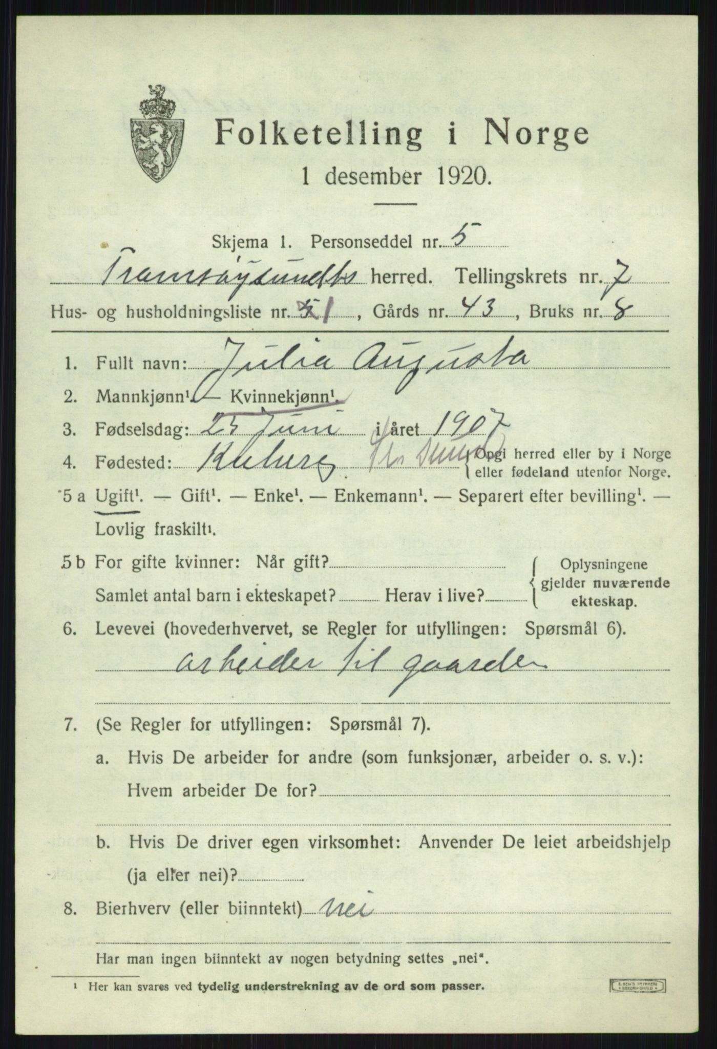 SATØ, Folketelling 1920 for 1934 Tromsøysund herred, 1920, s. 5802