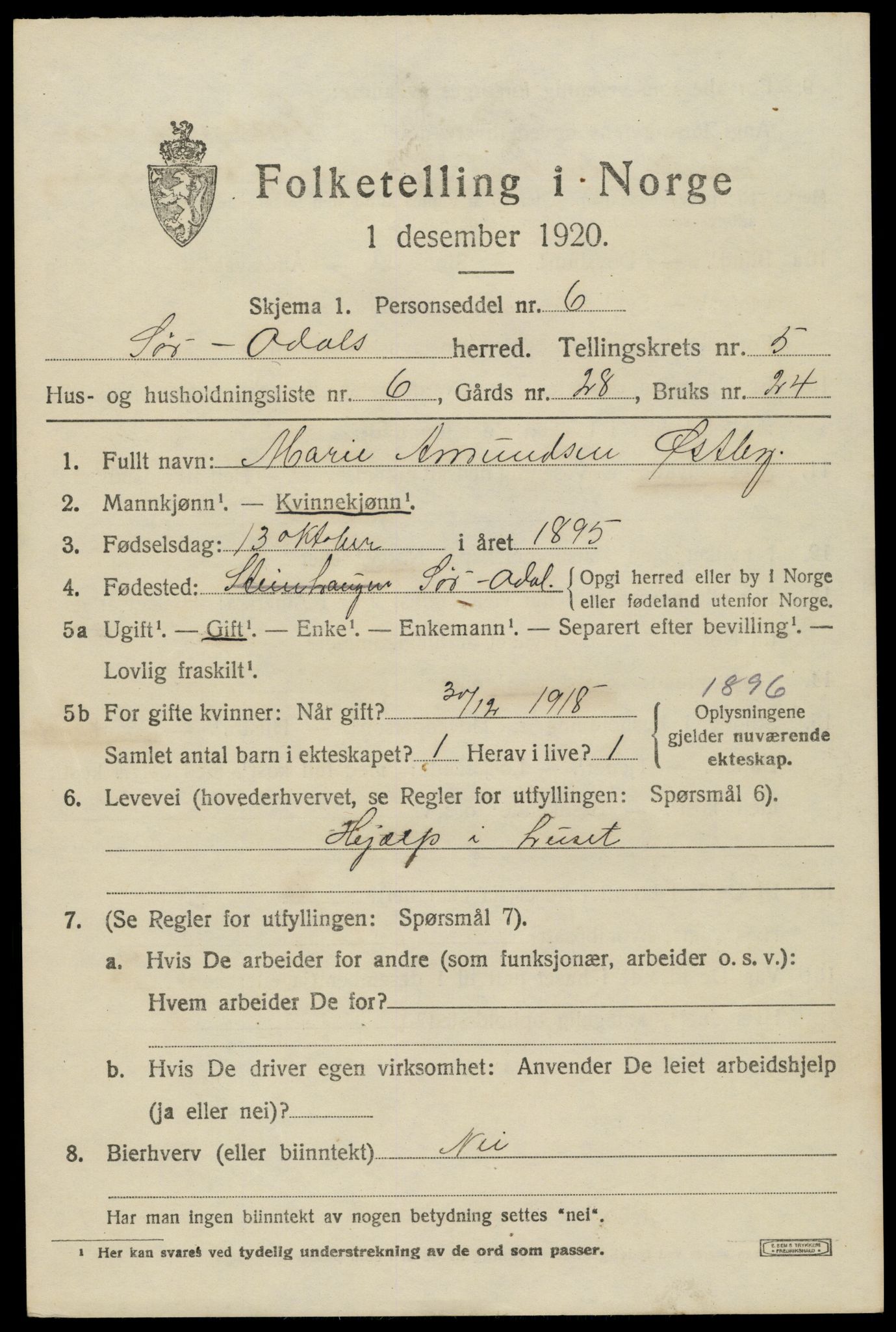 SAH, Folketelling 1920 for 0419 Sør-Odal herred, 1920, s. 6115