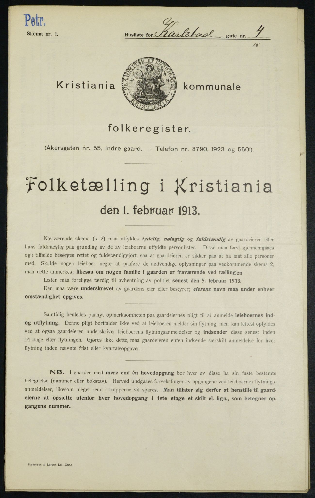 OBA, Kommunal folketelling 1.2.1913 for Kristiania, 1913, s. 48707