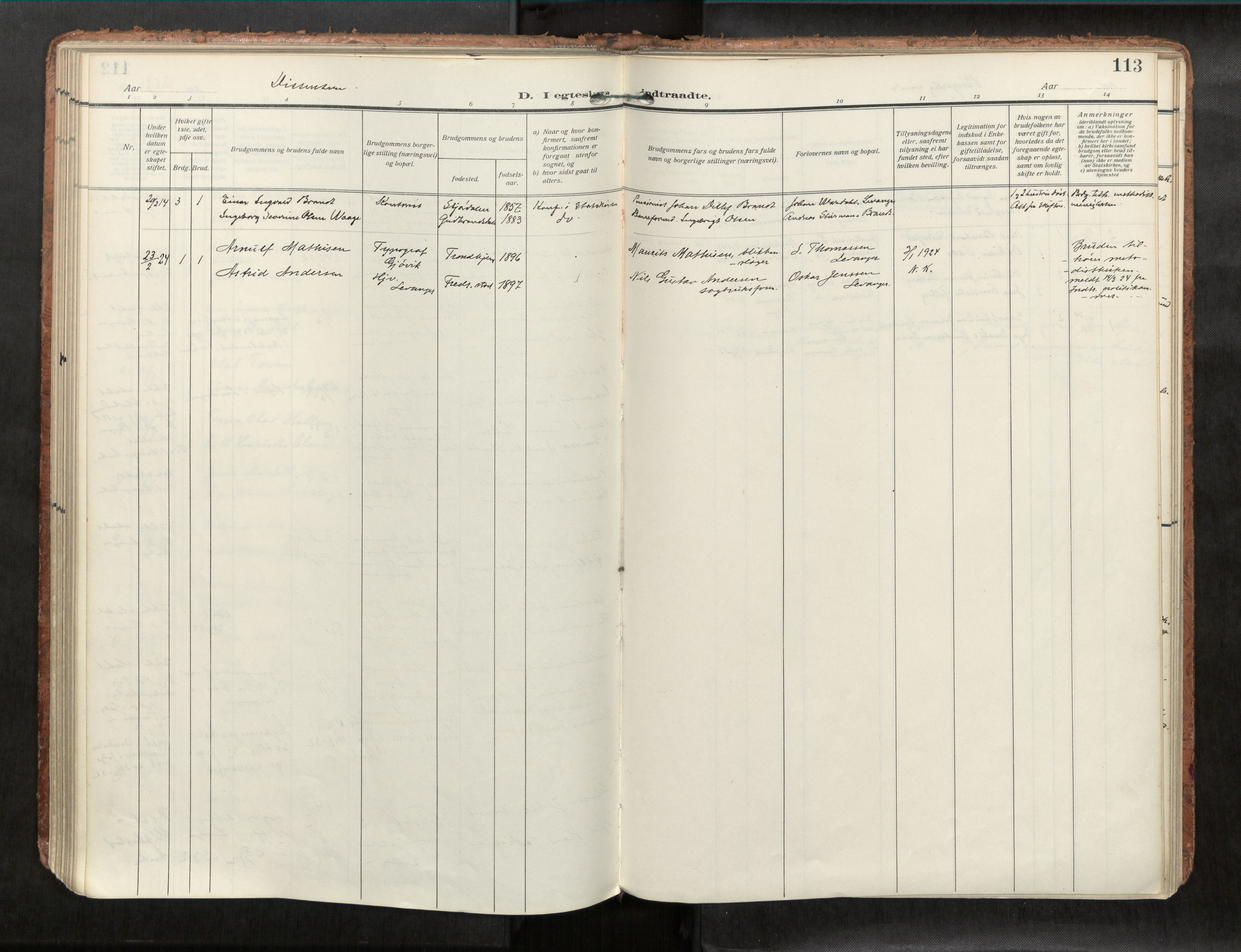 Levanger sokneprestkontor, SAT/A-1301/2/H/Haa/L0001: Ministerialbok nr. 1, 1912-1932, s. 113