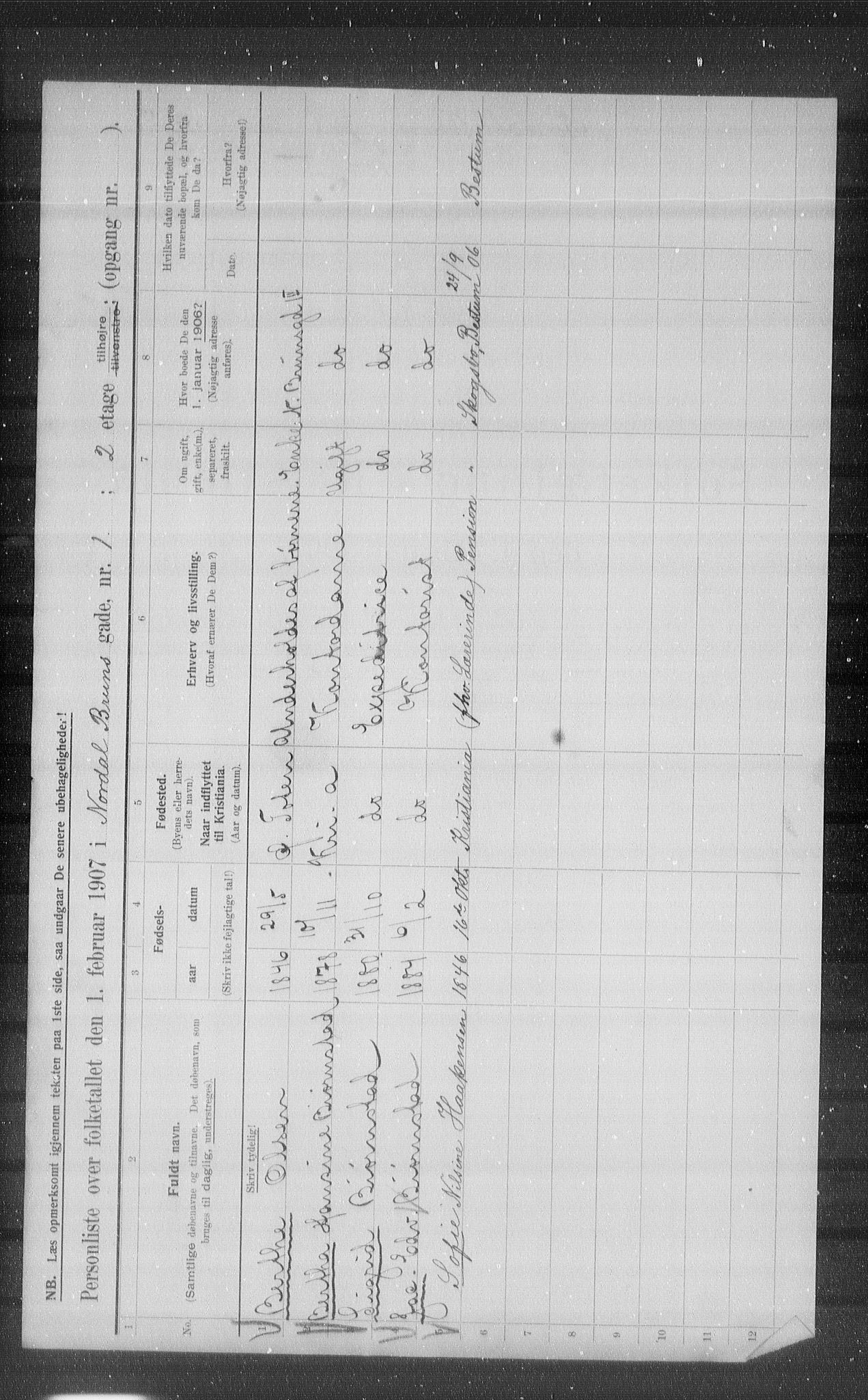 OBA, Kommunal folketelling 1.2.1907 for Kristiania kjøpstad, 1907, s. 36965