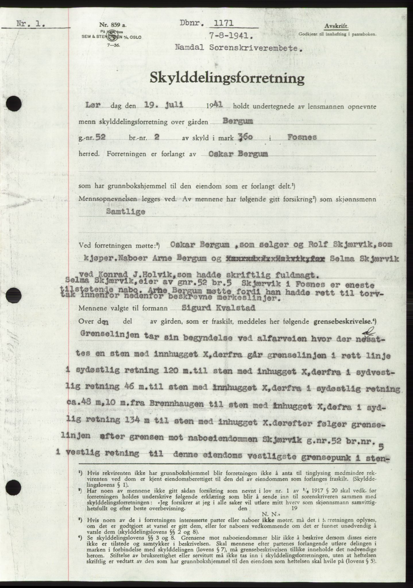Namdal sorenskriveri, SAT/A-4133/1/2/2C: Pantebok nr. -, 1940-1941, Tingl.dato: 07.08.1941