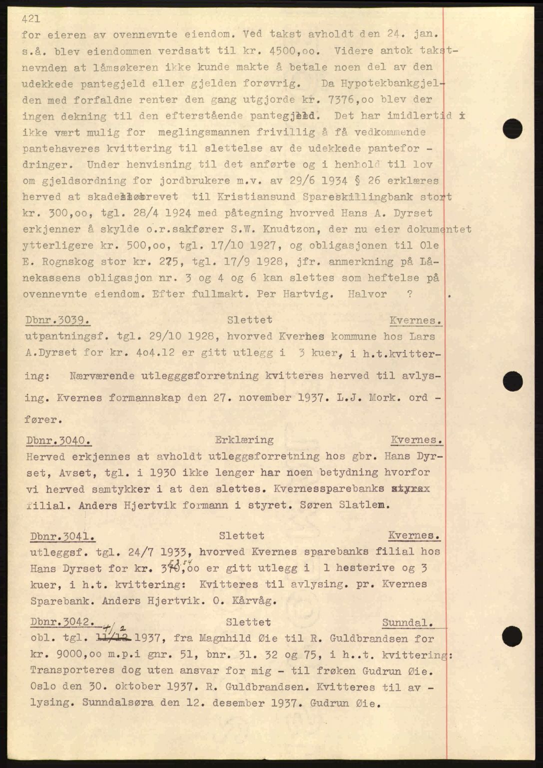 Nordmøre sorenskriveri, SAT/A-4132/1/2/2Ca: Pantebok nr. C80, 1936-1939, Dagboknr: 3039/1937