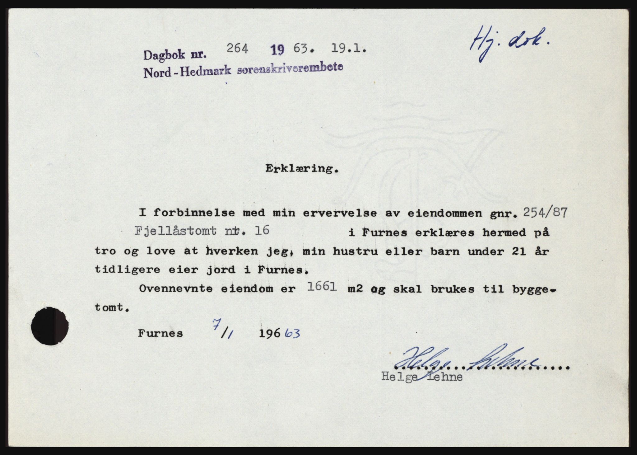 Nord-Hedmark sorenskriveri, SAH/TING-012/H/Hc/L0017: Pantebok nr. 17, 1962-1963, Dagboknr: 264/1963