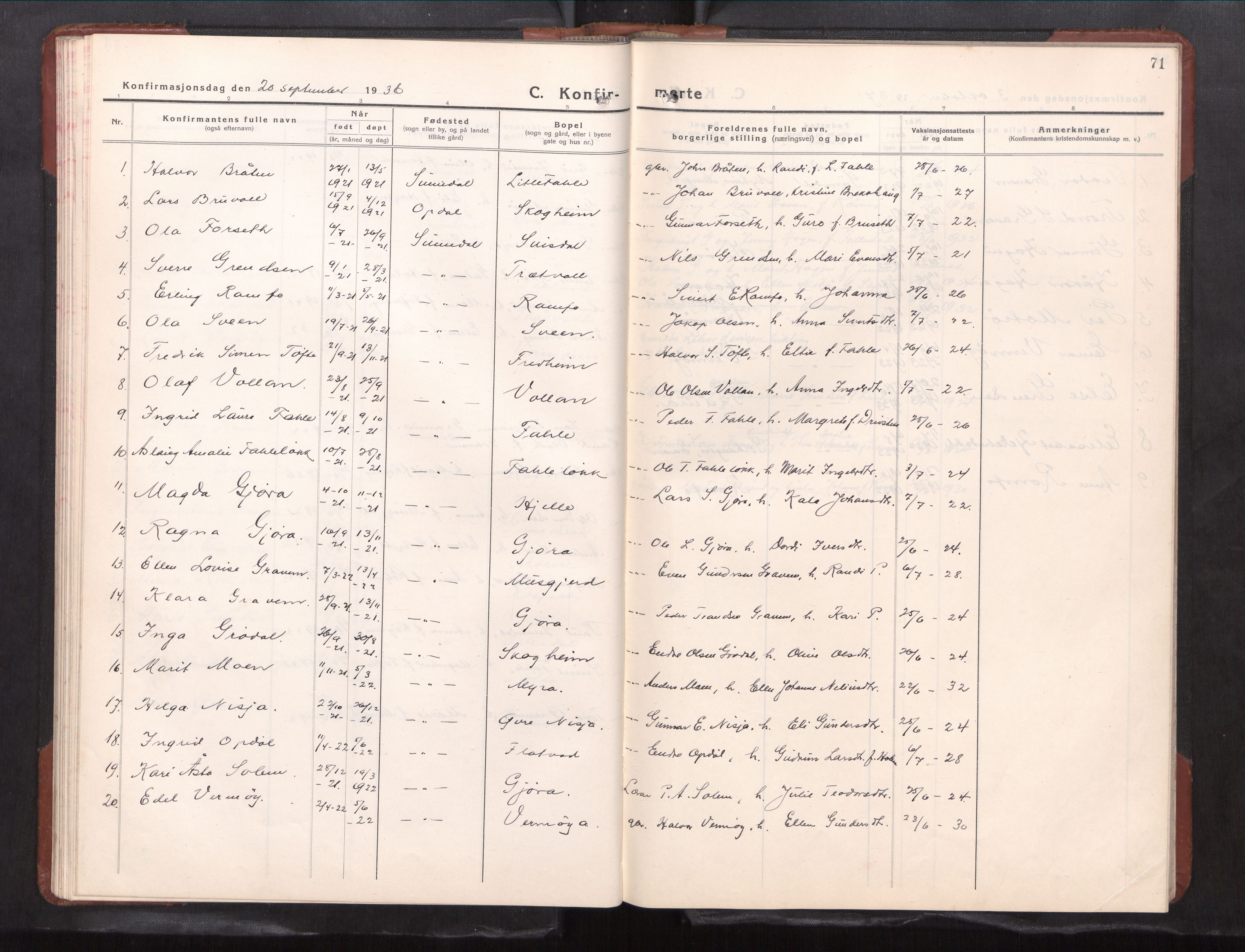 Ministerialprotokoller, klokkerbøker og fødselsregistre - Møre og Romsdal, AV/SAT-A-1454/591/L1021: Klokkerbok nr. 591---, 1930-1971, s. 71