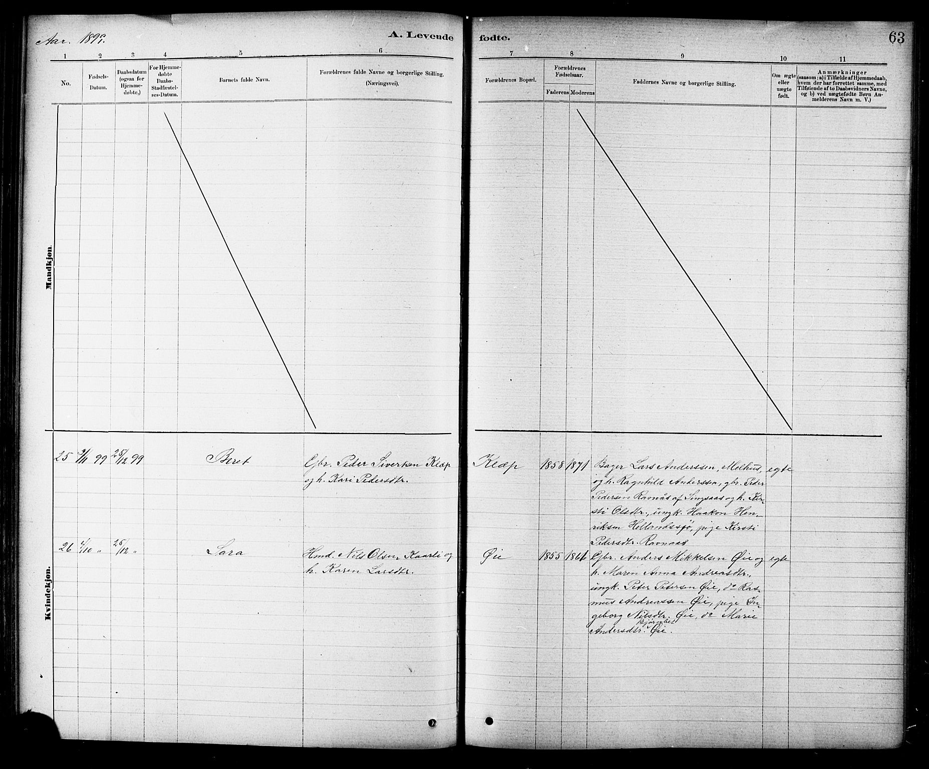 Ministerialprotokoller, klokkerbøker og fødselsregistre - Sør-Trøndelag, AV/SAT-A-1456/691/L1094: Klokkerbok nr. 691C05, 1879-1911, s. 63