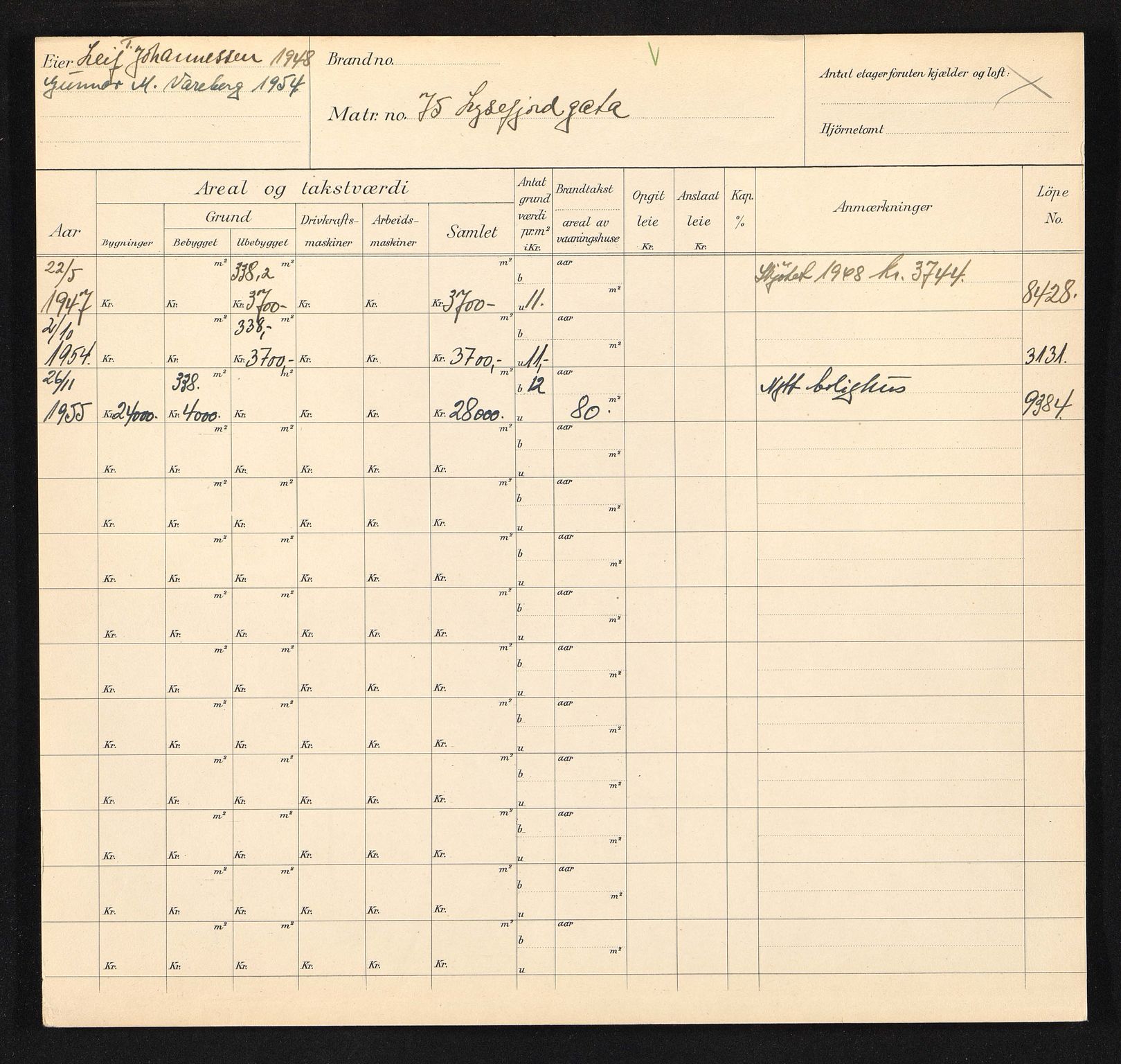 Stavanger kommune. Skattetakstvesenet, BYST/A-0440/F/Fa/Faa/L0029/0004: Skattetakstkort / Lysefjordgata 75 - Løkkeveien 26