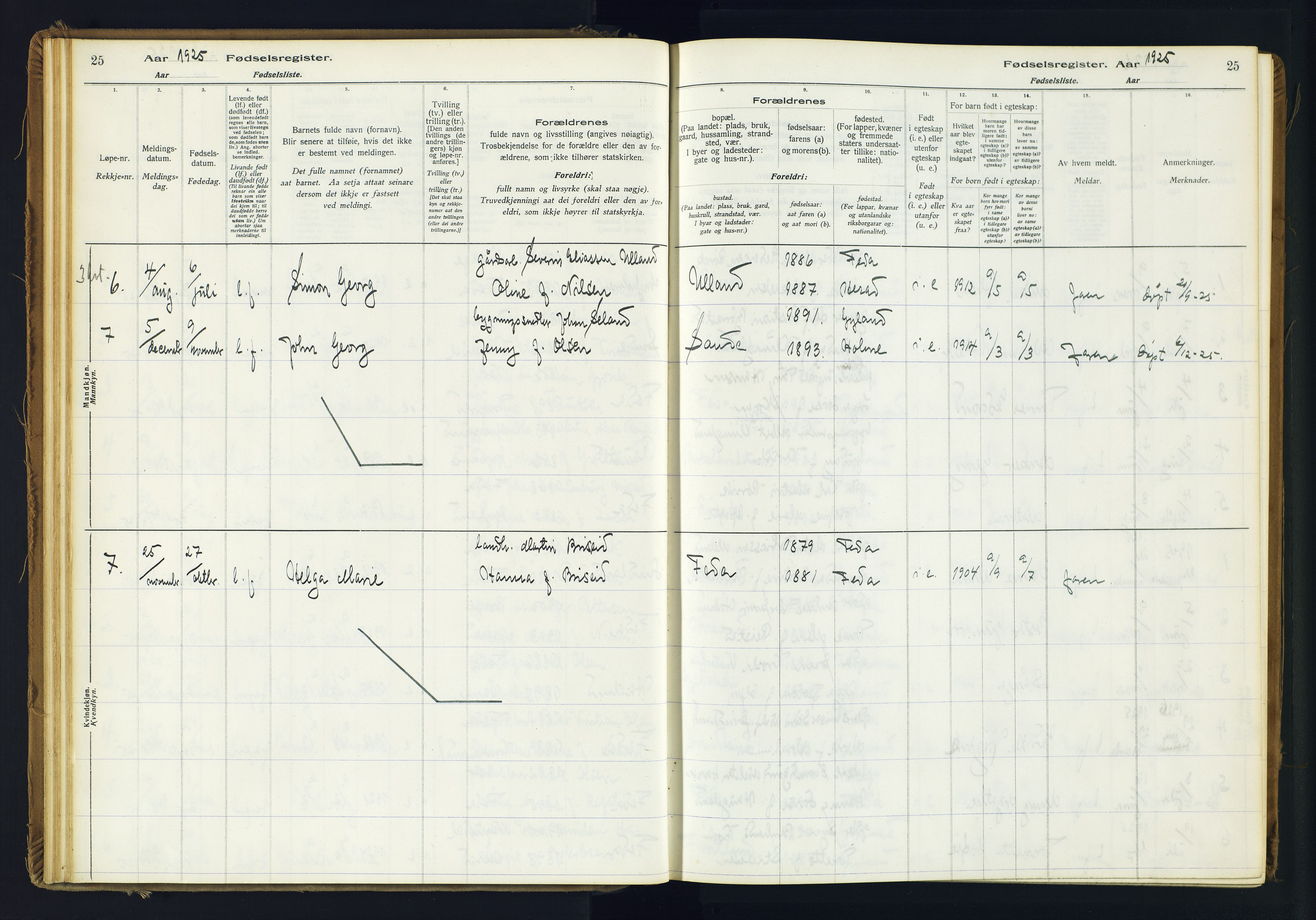 Kvinesdal sokneprestkontor, AV/SAK-1111-0026/J/Ja/L0005: Fødselsregister nr. 5, 1916-1982, s. 25