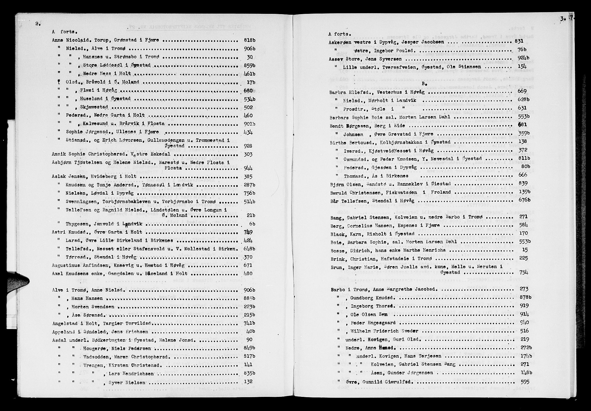 Nedenes sorenskriveri før 1824, SAK/1221-0007/H/Hc/L0040: Skifteprotokoll med register nr 27, 1788-1791, s. 2-3