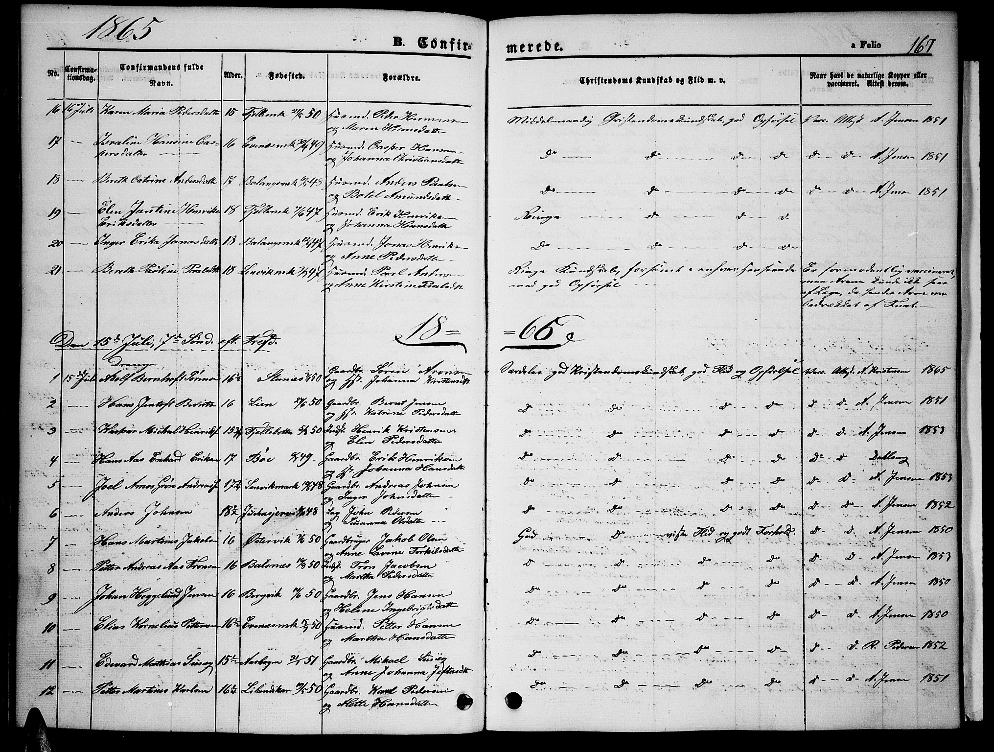 Ministerialprotokoller, klokkerbøker og fødselsregistre - Nordland, AV/SAT-A-1459/863/L0912: Klokkerbok nr. 863C02, 1858-1876, s. 167
