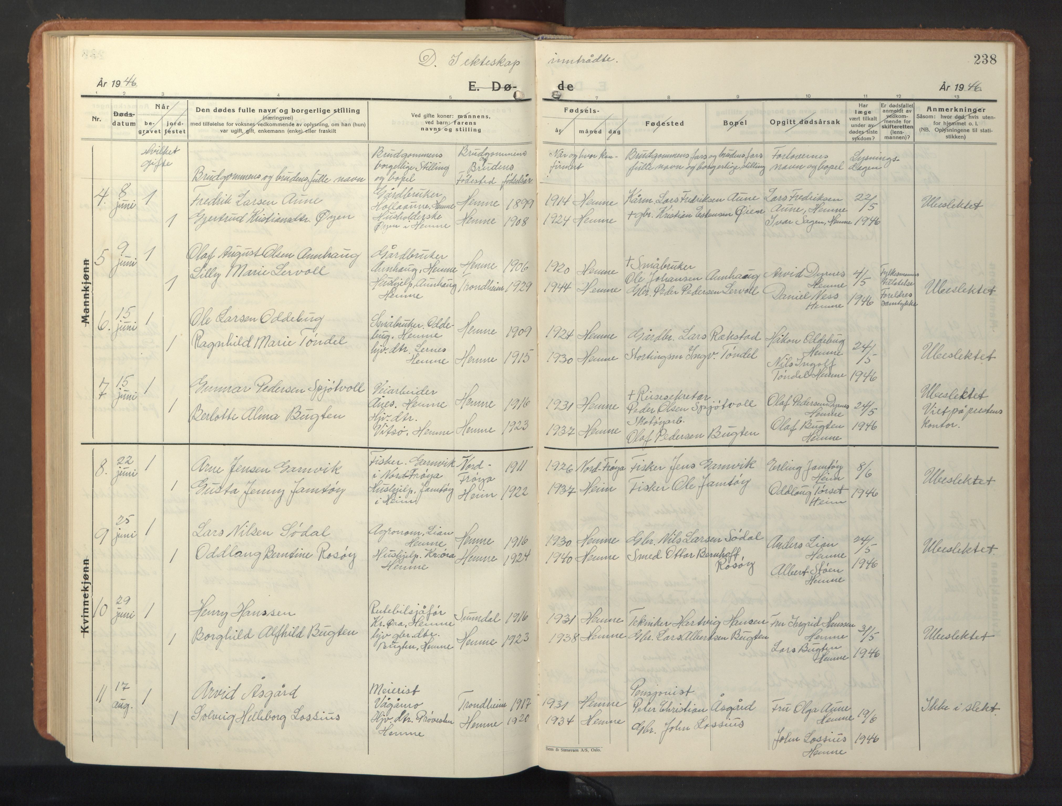 Ministerialprotokoller, klokkerbøker og fødselsregistre - Sør-Trøndelag, AV/SAT-A-1456/630/L0508: Klokkerbok nr. 630C06, 1933-1950, s. 238