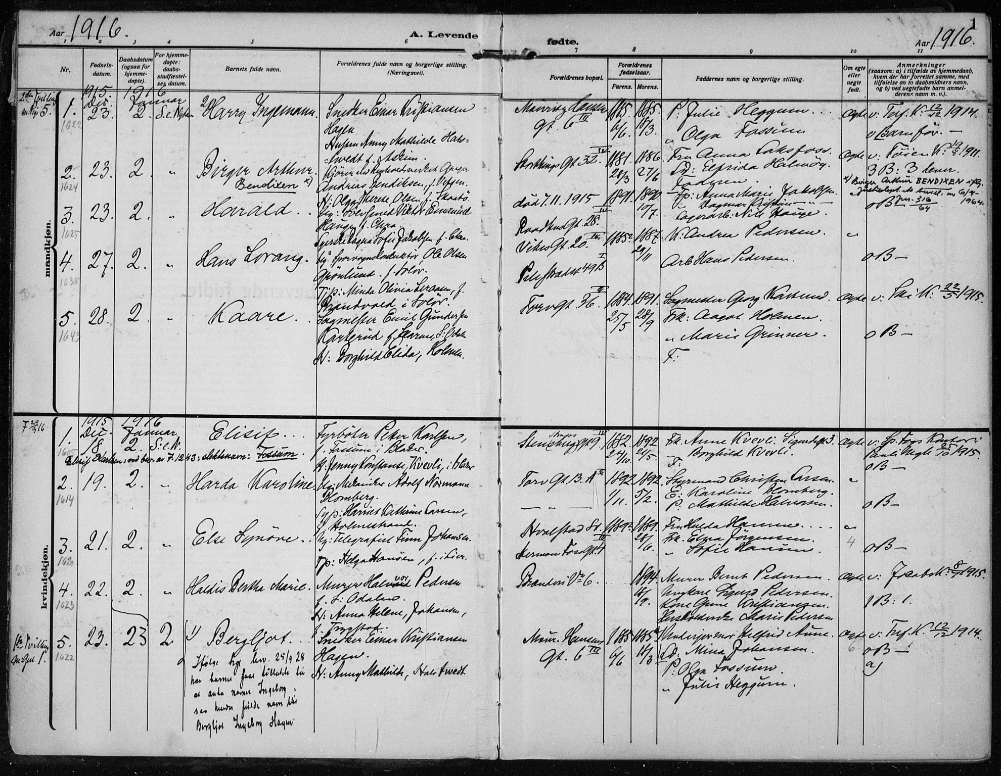 Rikshospitalet prestekontor Kirkebøker, AV/SAO-A-10309b/F/L0016: Ministerialbok nr. 16, 1916-1918, s. 1