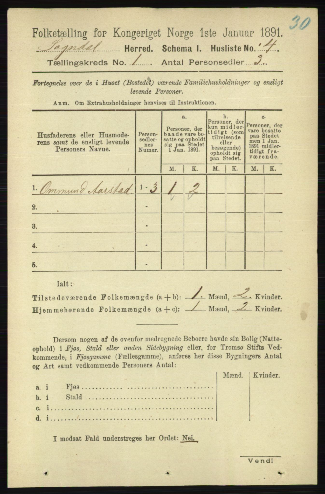 RA, Folketelling 1891 for 1111 Sokndal herred, 1891, s. 27