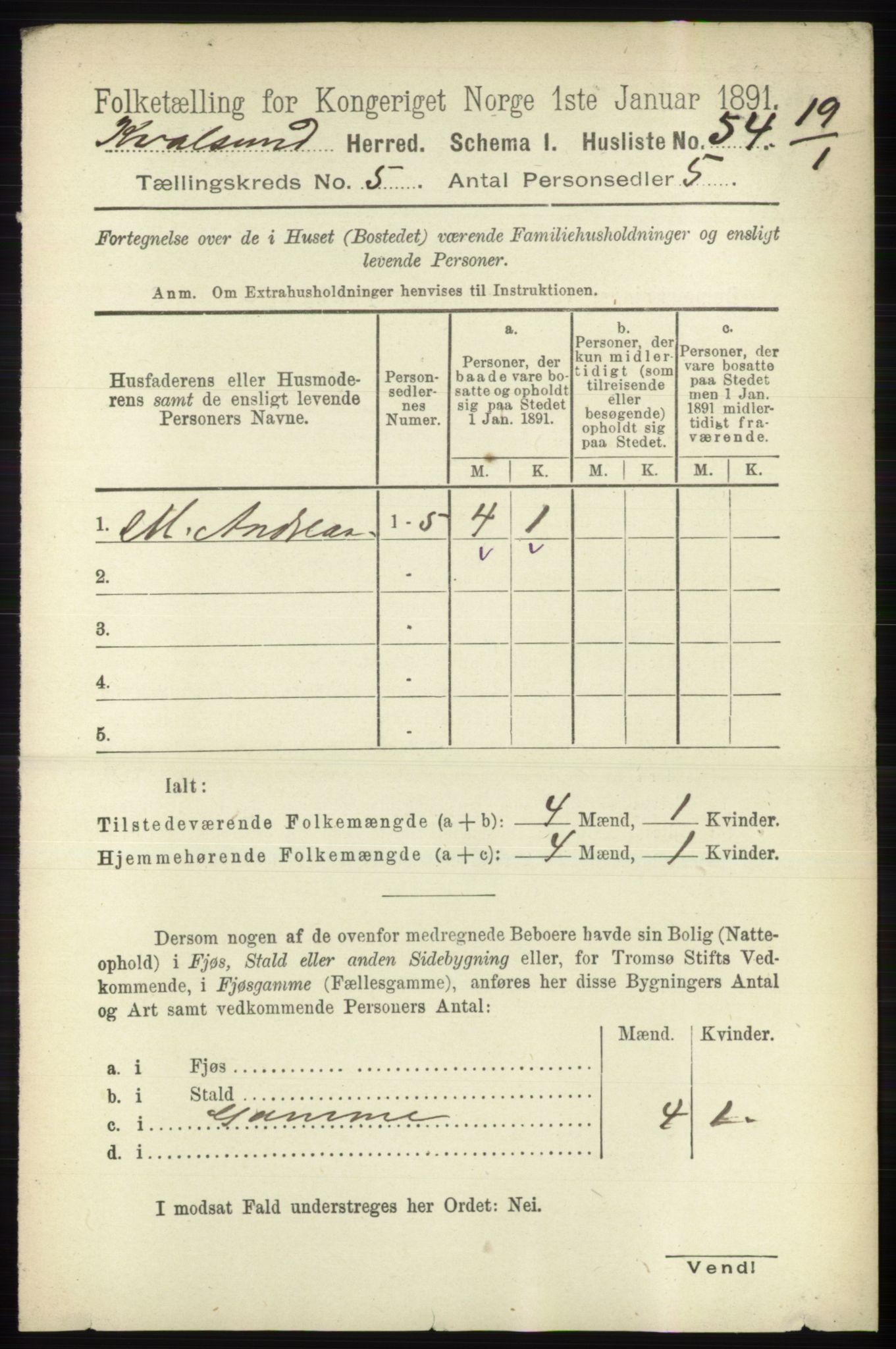 RA, Folketelling 1891 for 2017 Kvalsund herred, 1891, s. 506