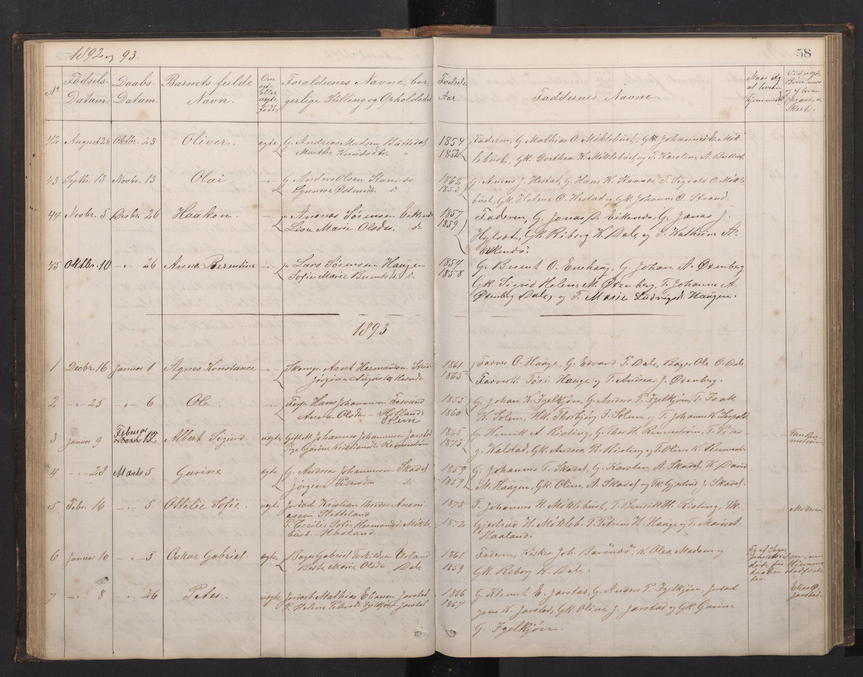 Fjaler sokneprestembete, AV/SAB-A-79801/H/Hab/Habc/L0002: Klokkerbok nr. C 2, 1879-1893, s. 57b-58a