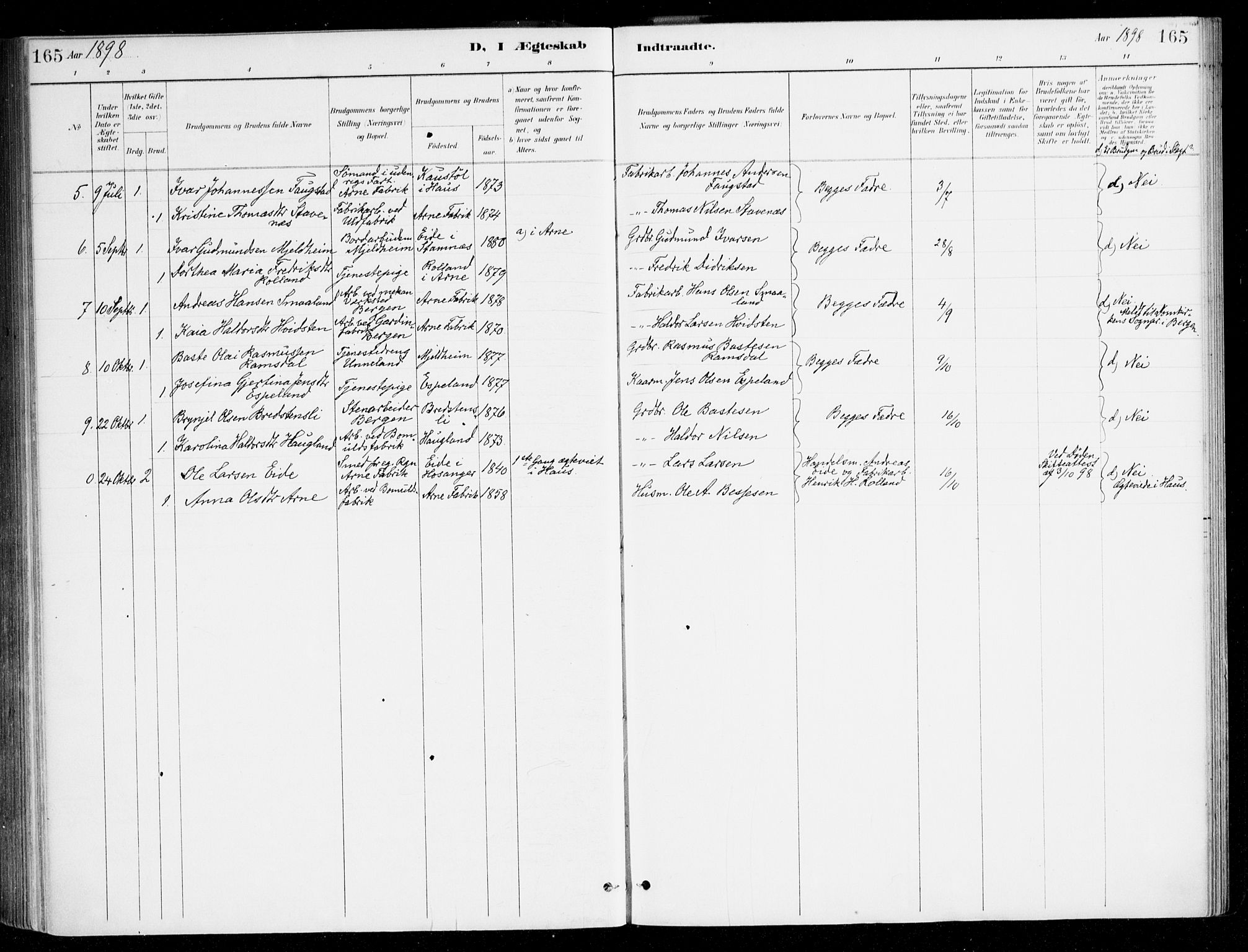 Haus sokneprestembete, AV/SAB-A-75601/H/Haa/Haad/L0001: Ministerialbok nr. D 1, 1887-1898, s. 165