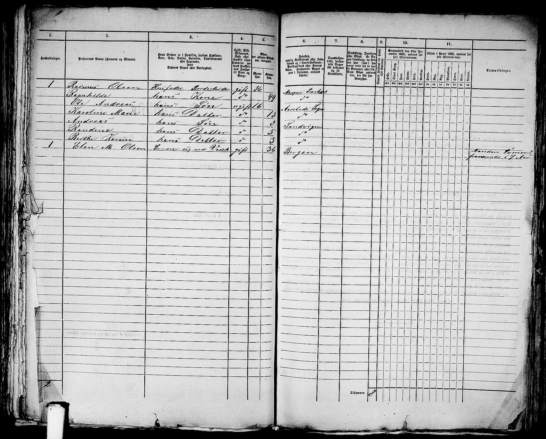 RA, Folketelling 1865 for 1281L Bergen Landdistrikt, Domkirkens landsokn og Korskirkens landsokn, 1865, s. 54