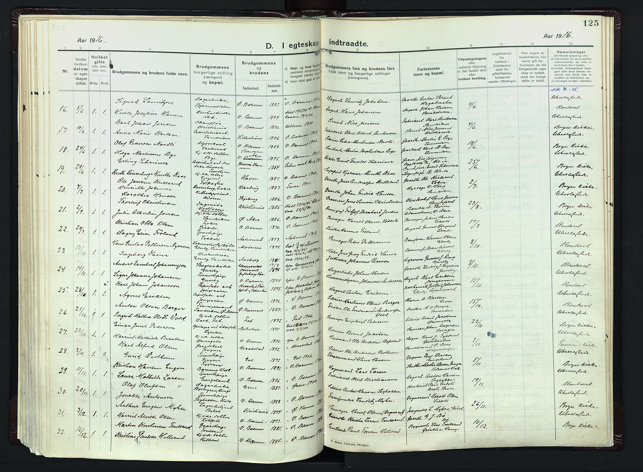 Vestre Bærum prestekontor Kirkebøker, AV/SAO-A-10209a/F/Fa/L0003: Ministerialbok nr. 3, 1916-1930, s. 125