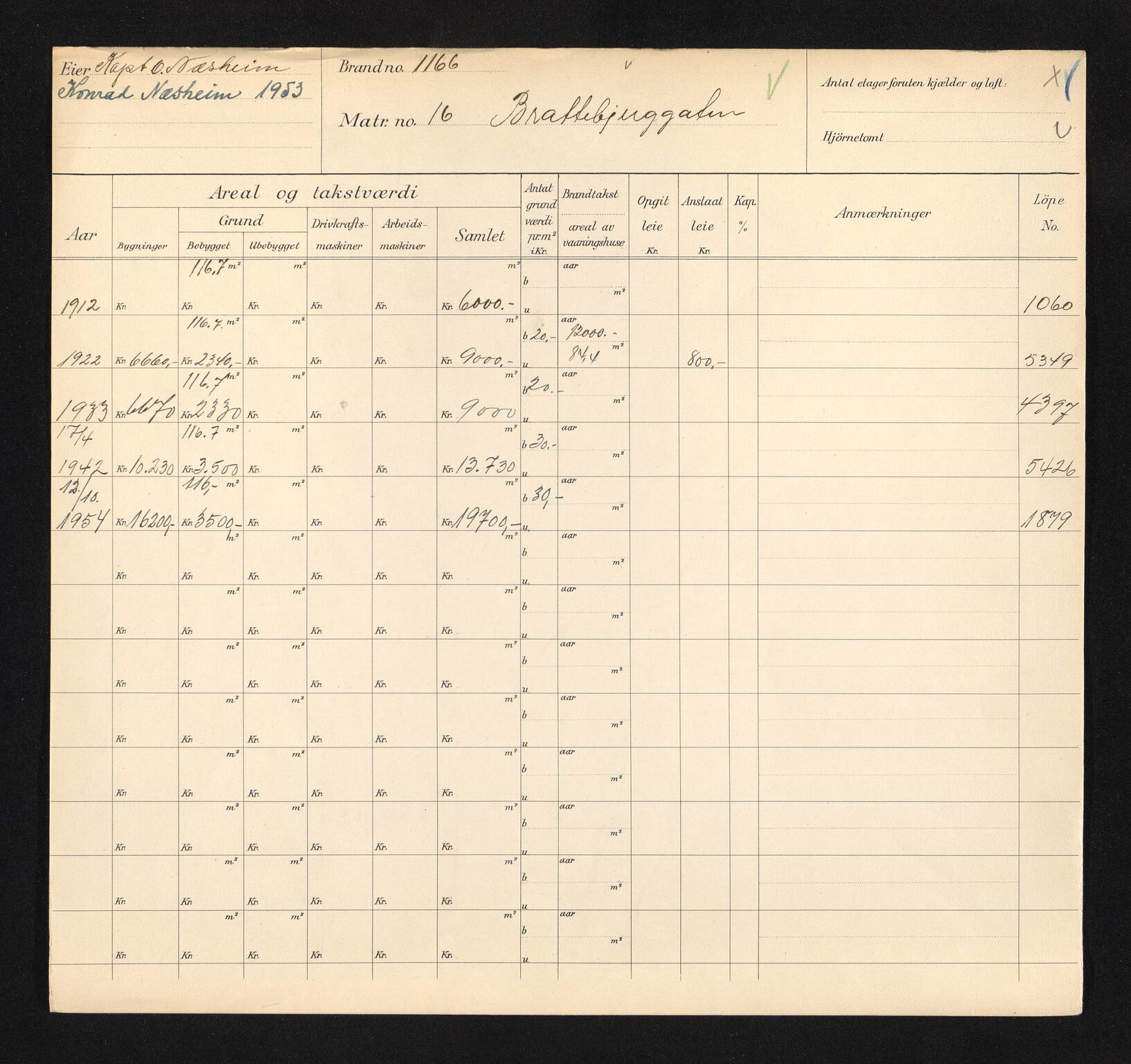 Stavanger kommune. Skattetakstvesenet, BYST/A-0440/F/Fa/Faa/L0006/0001: Skattetakstkort / Bratteberggata 15 - Breibakken 20