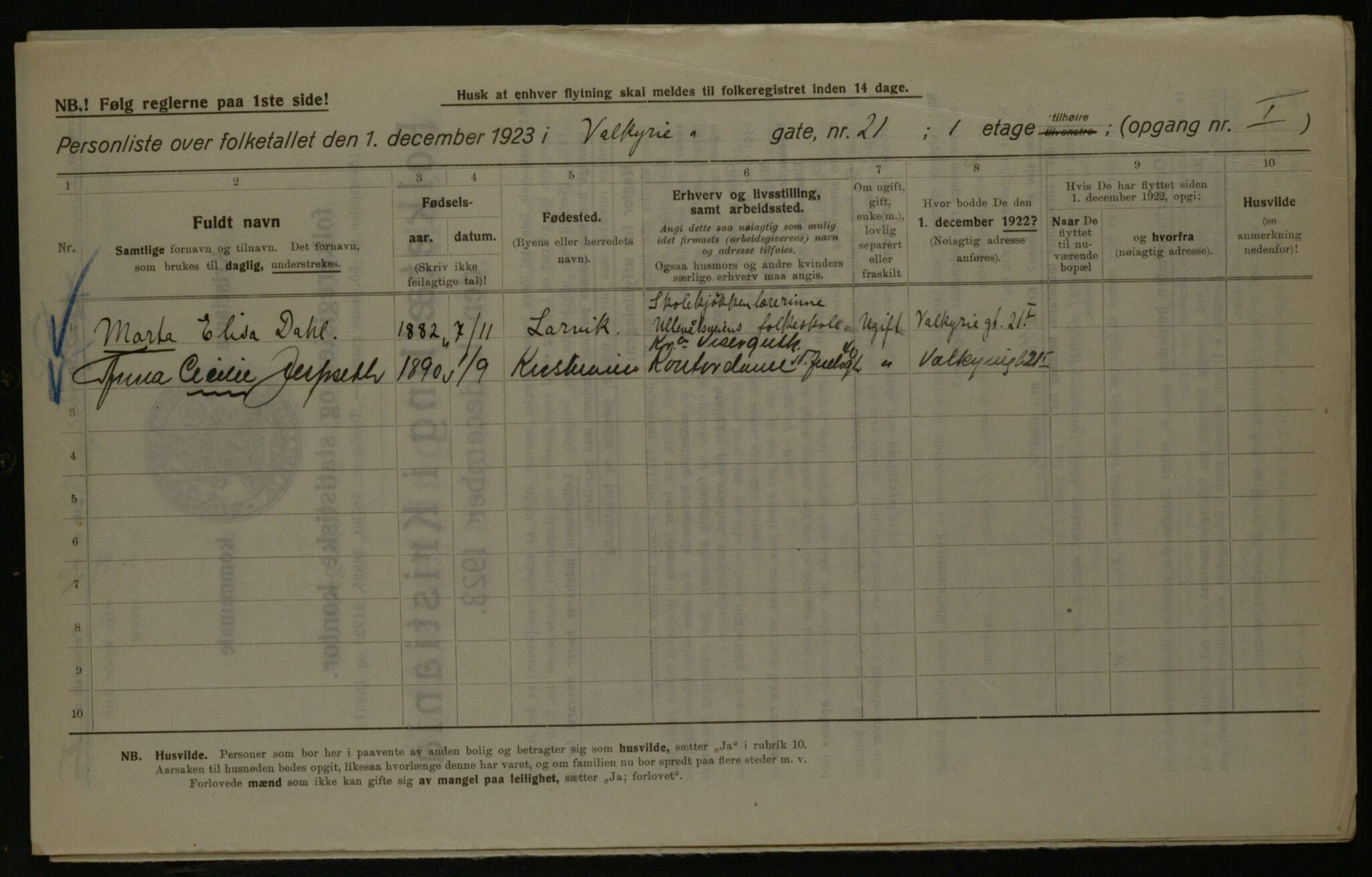 OBA, Kommunal folketelling 1.12.1923 for Kristiania, 1923, s. 134652