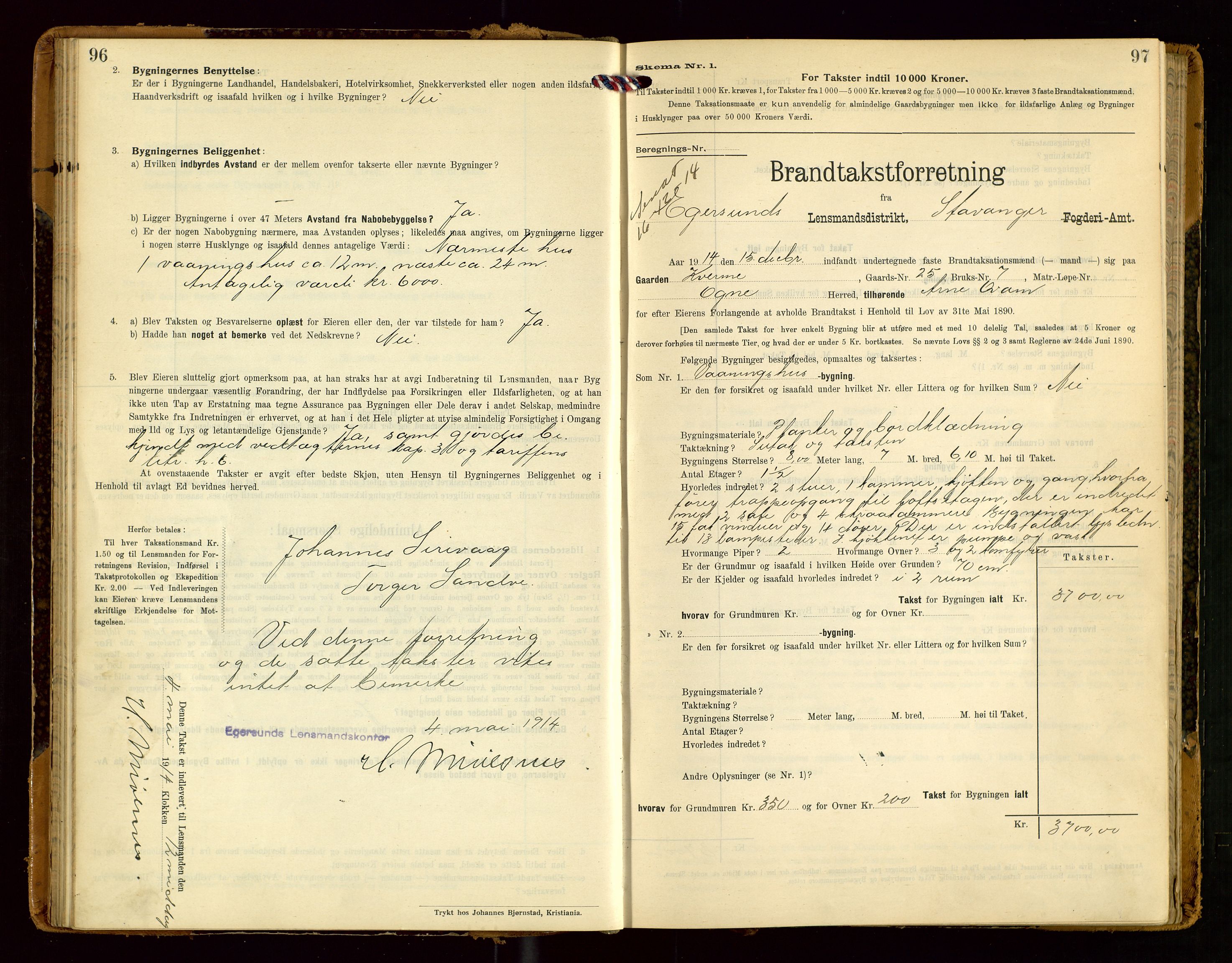 Eigersund lensmannskontor, SAST/A-100171/Gob/L0002: "Brandtakstprotokol", 1910-1916, s. 96-97