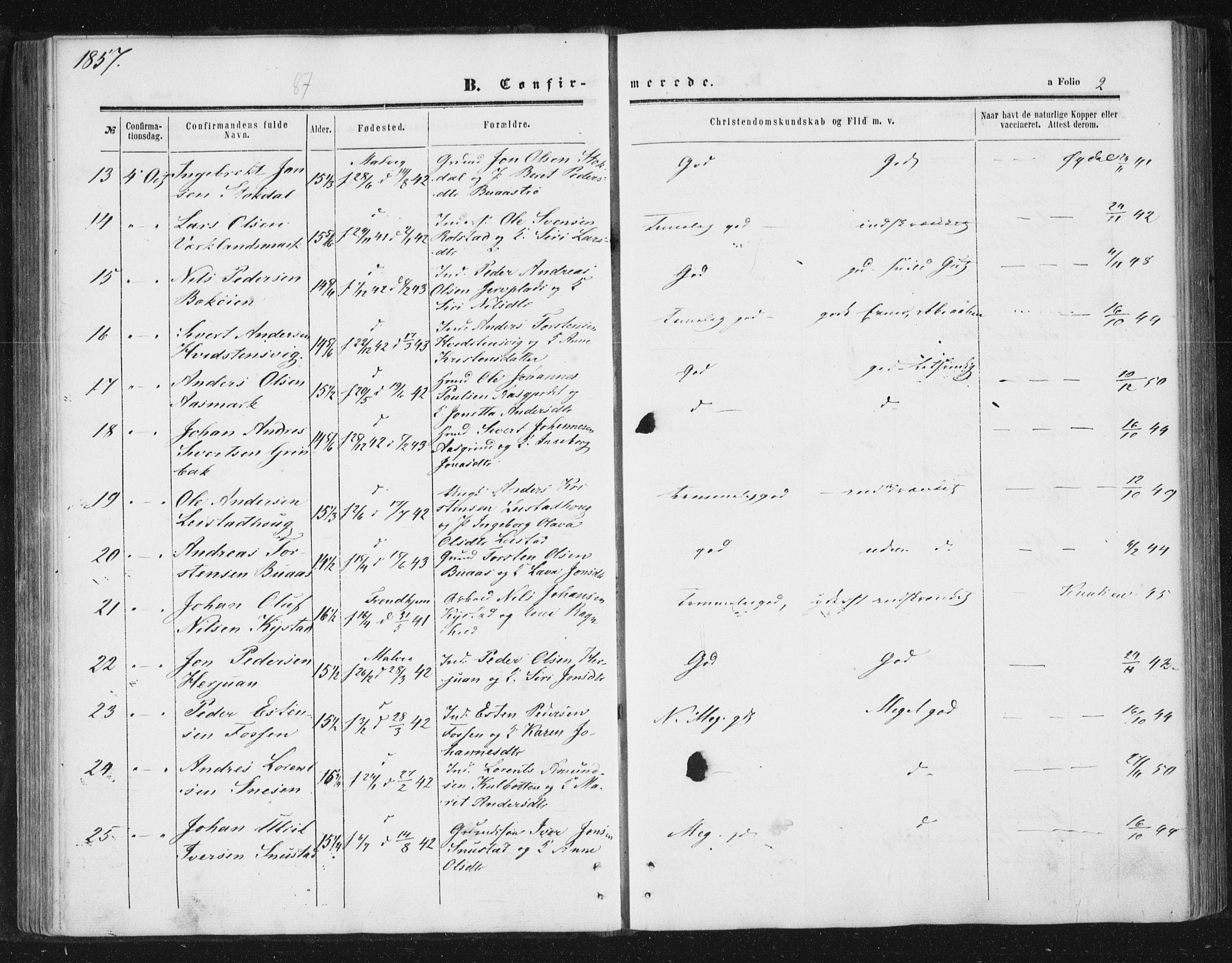 Ministerialprotokoller, klokkerbøker og fødselsregistre - Sør-Trøndelag, SAT/A-1456/616/L0408: Ministerialbok nr. 616A05, 1857-1865, s. 2