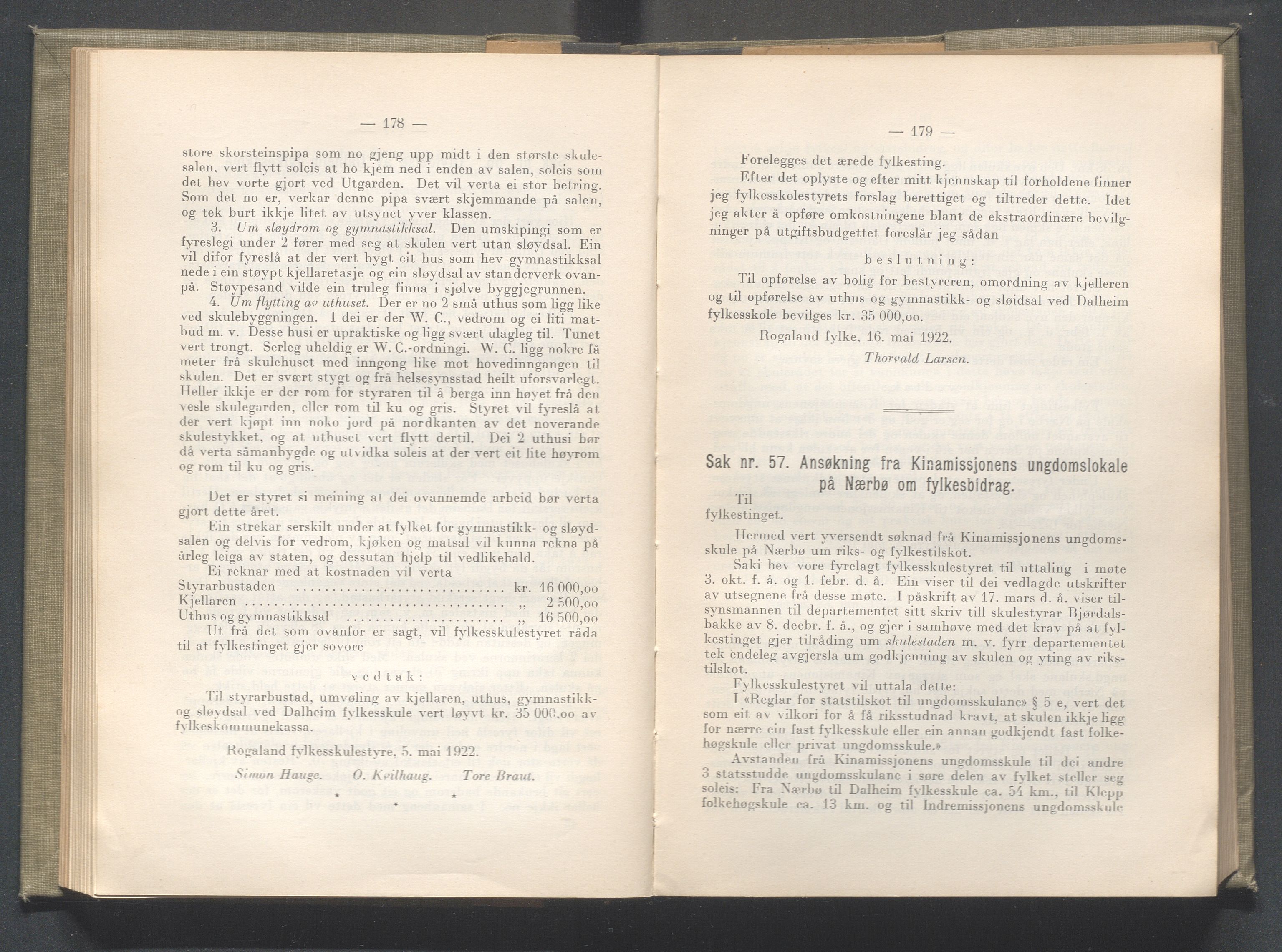 Rogaland fylkeskommune - Fylkesrådmannen , IKAR/A-900/A/Aa/Aaa/L0041: Møtebok , 1922, s. 178-179