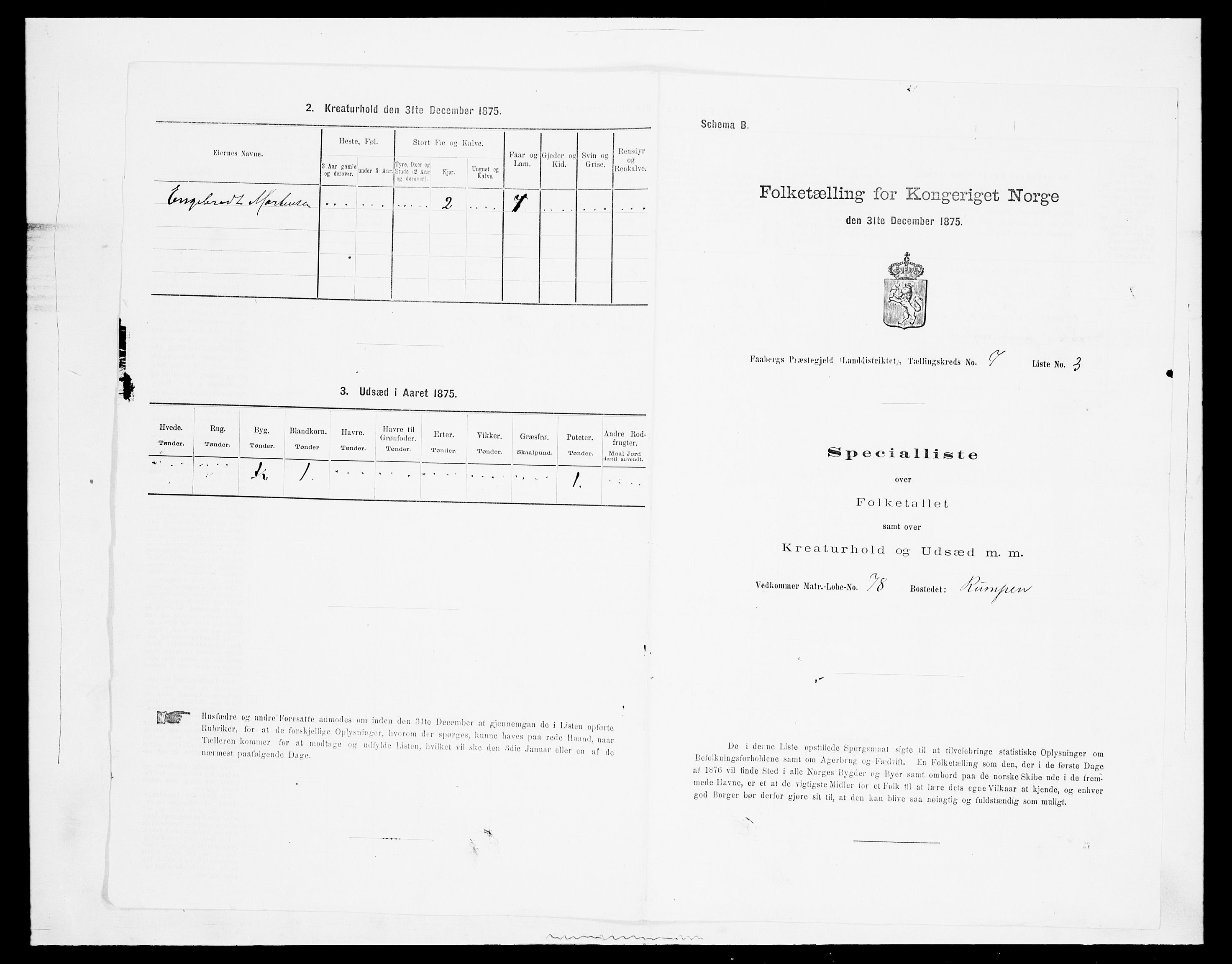 SAH, Folketelling 1875 for 0524L Fåberg prestegjeld, Fåberg sokn og Lillehammer landsokn, 1875, s. 838