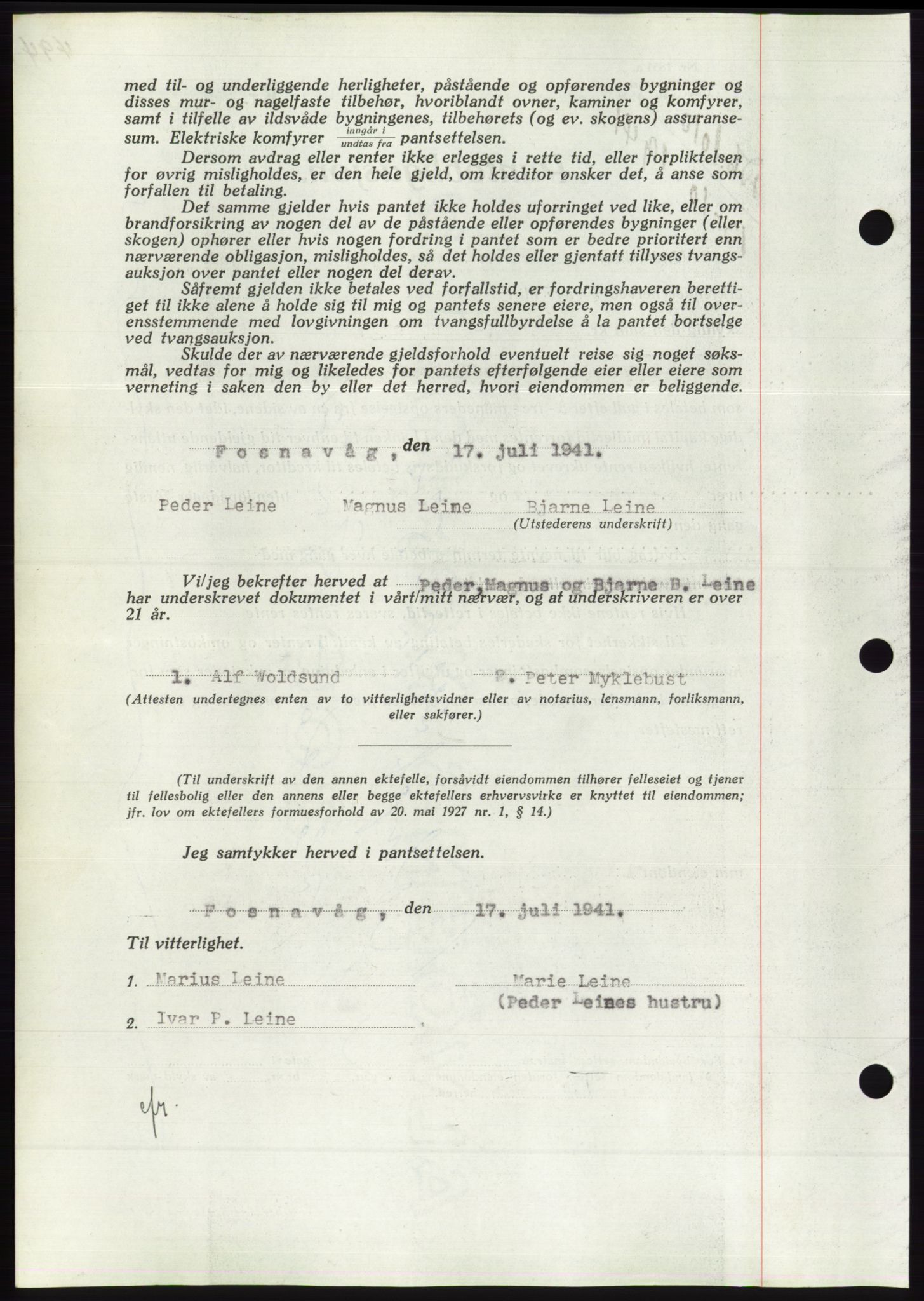 Søre Sunnmøre sorenskriveri, AV/SAT-A-4122/1/2/2C/L0071: Pantebok nr. 65, 1941-1941, Dagboknr: 1010/1941