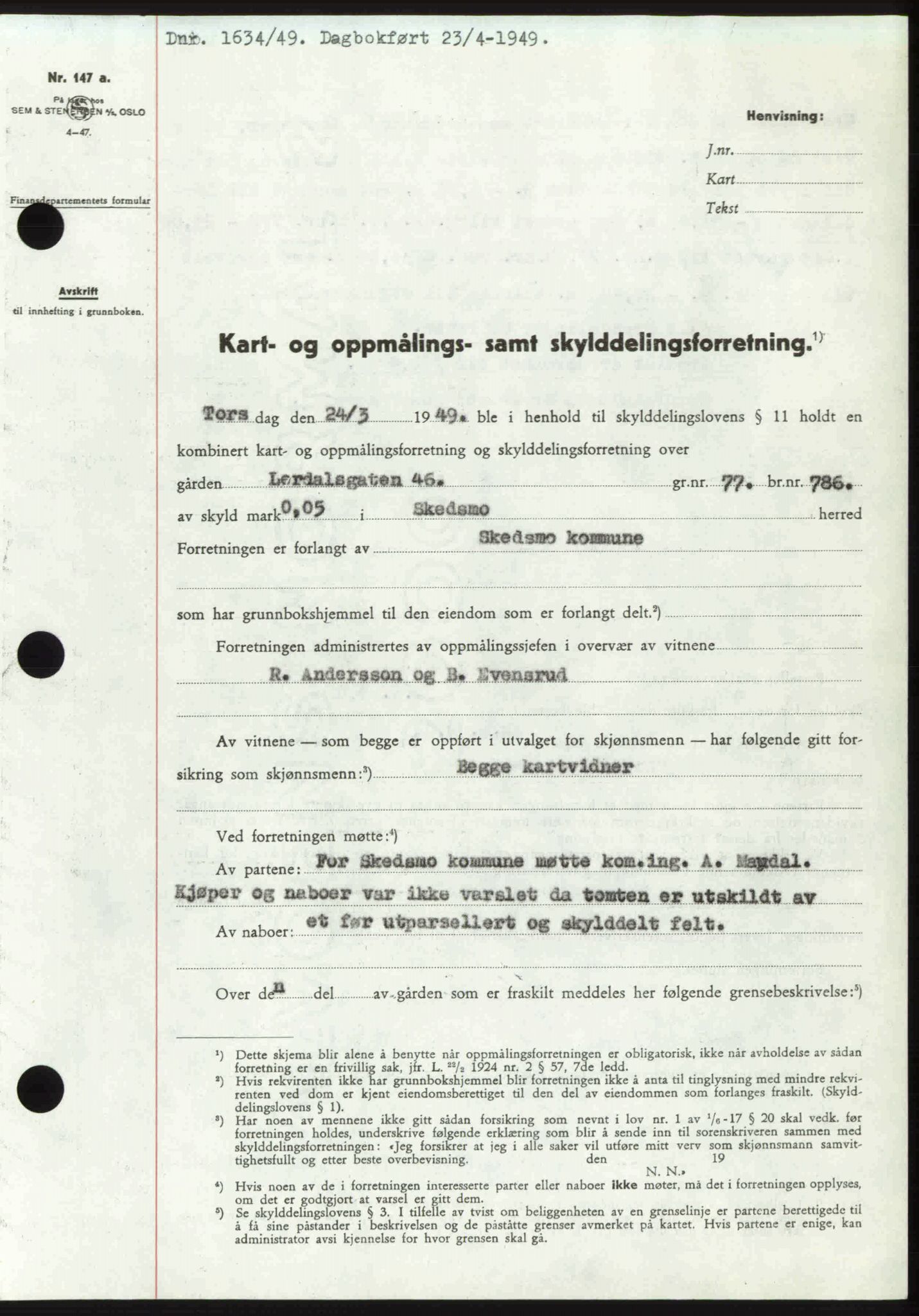 Nedre Romerike sorenskriveri, SAO/A-10469/G/Gb/Gbd/L0025: Pantebok nr. 25, 1949-1949, Dagboknr: 1634/1949