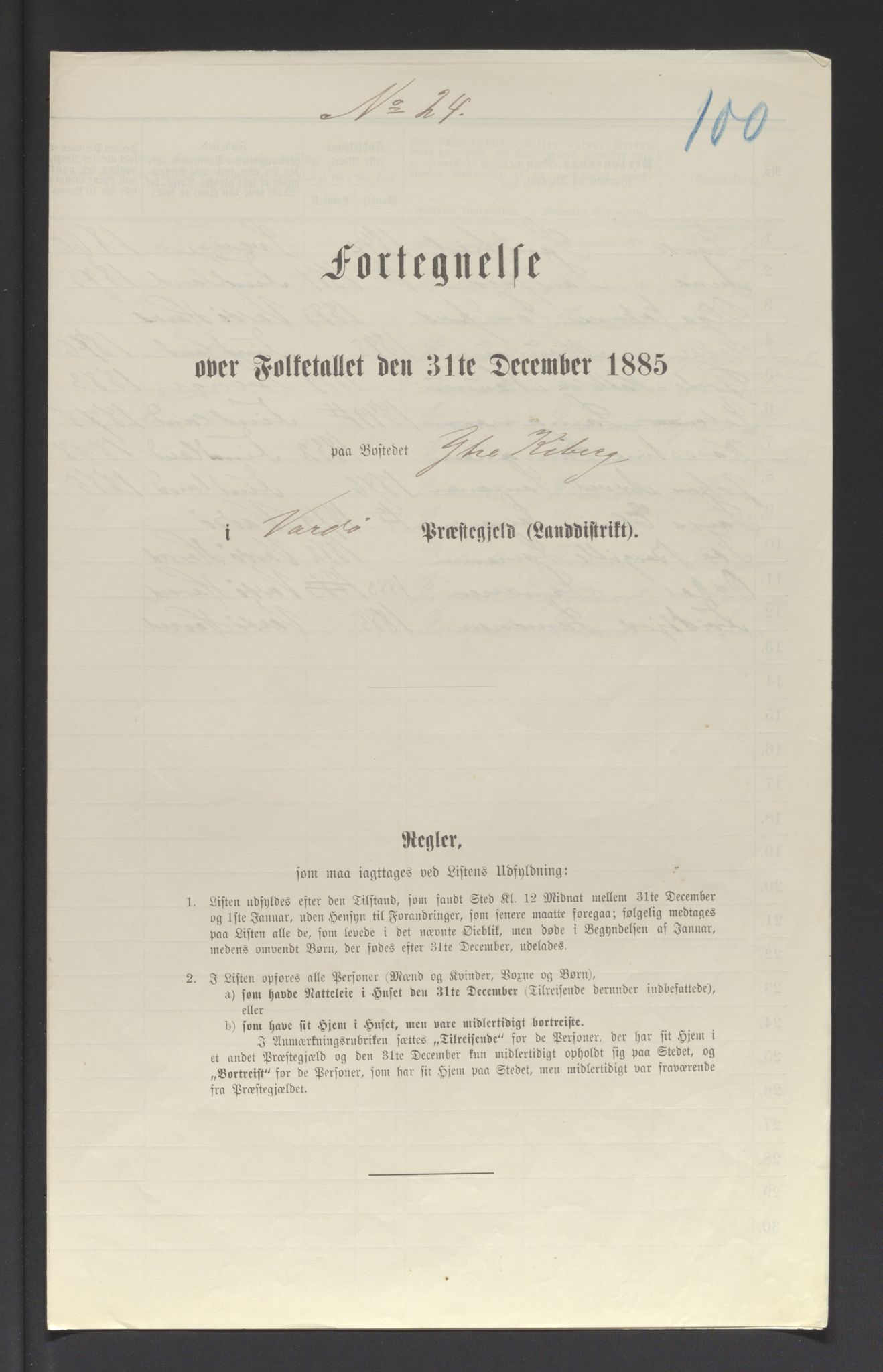 SATØ, Folketelling 1885 for 2028 Vardø herred, 1885, s. 100a