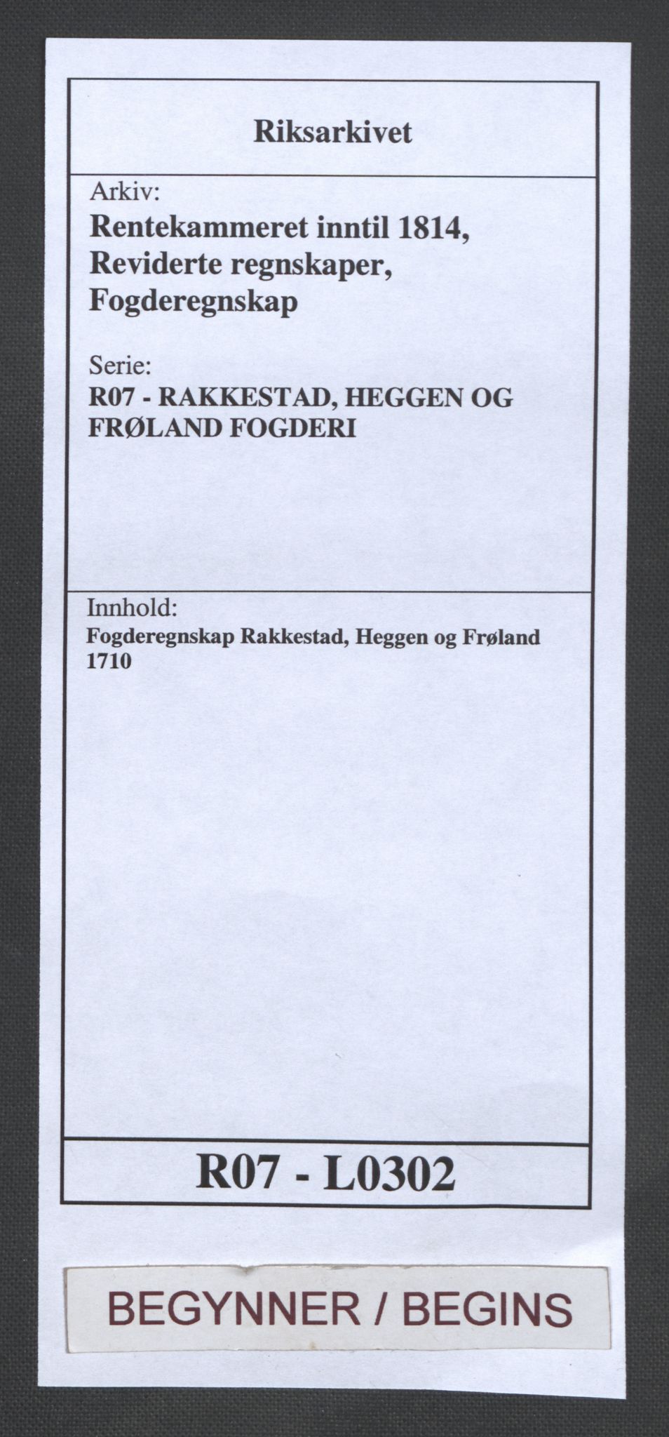 Rentekammeret inntil 1814, Reviderte regnskaper, Fogderegnskap, AV/RA-EA-4092/R07/L0302: Fogderegnskap Rakkestad, Heggen og Frøland, 1710, s. 1