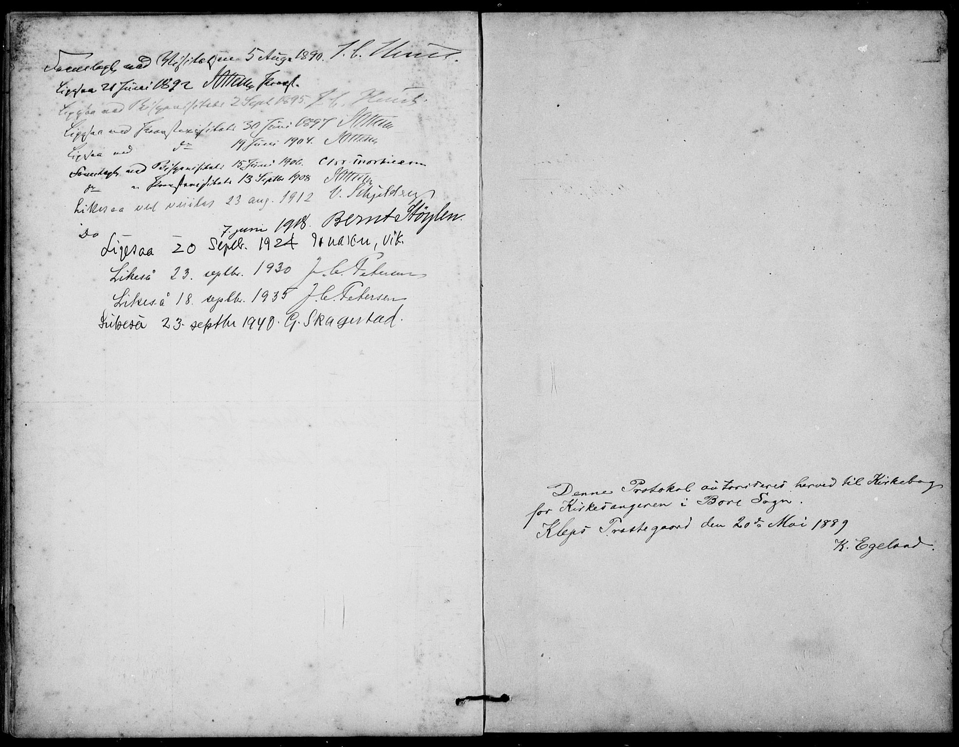 Klepp sokneprestkontor, AV/SAST-A-101803/001/3/30BB/L0006: Klokkerbok nr. B 6, 1889-1936